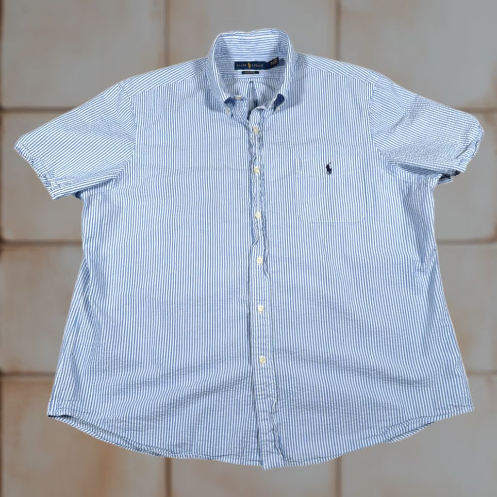 Ralph Lauren Ralph Lauren Shirt Adult 2XL Blue White Striped Seersucker Cotton Preppy Big Size US XXL / EU 58 / 5 - 1 Thumbnail