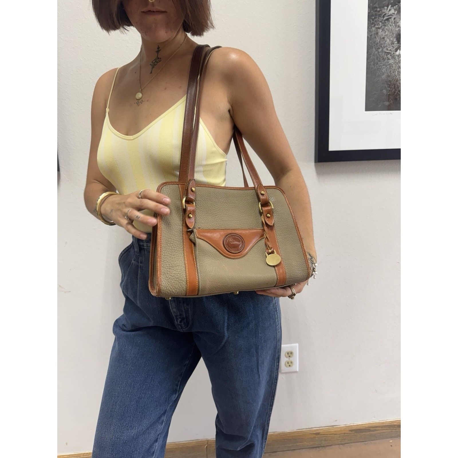 Dooney&Bourke Taupe Pebble Leather Shoulder Crossbody Purse