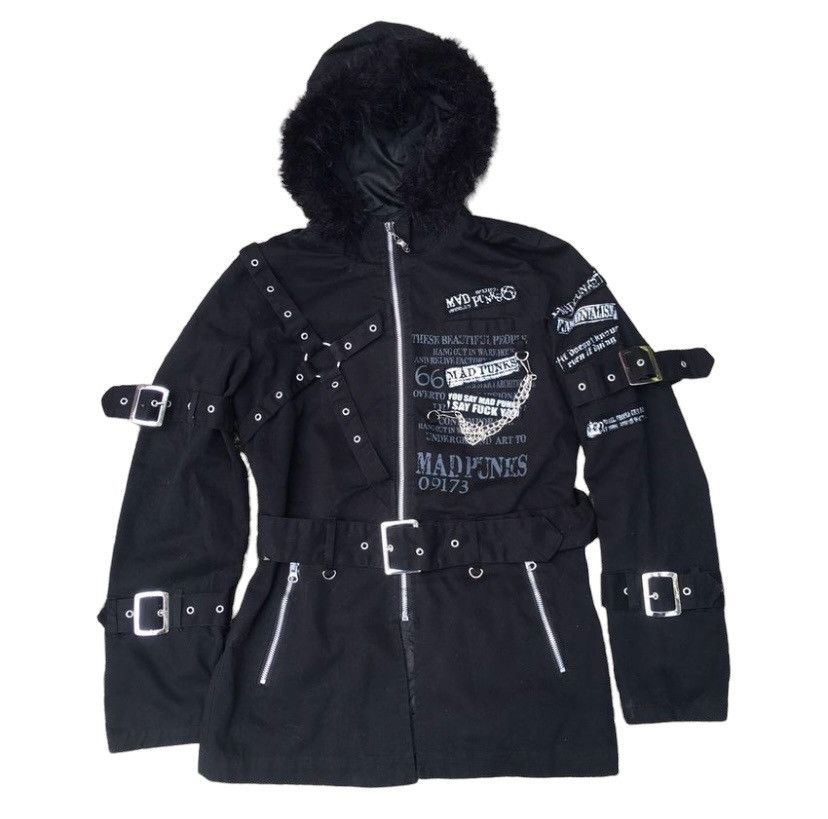 image of 14Th Addiction x If Six Was Nine Madpunks Fur Bondage Jacket in Black, Men's (Size Medium)