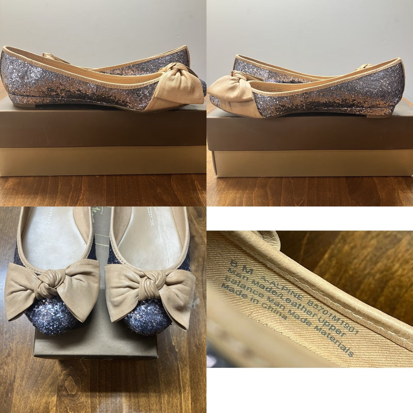 Franco Sarto Franco Sarto Glitter Ballet Flat Leather Bow Silver Pewter Slip On 8 Women Flats, M, Round Toe, Silver Glitter, Artisan Collection Size US 8 / IT 38 - 8 Thumbnail