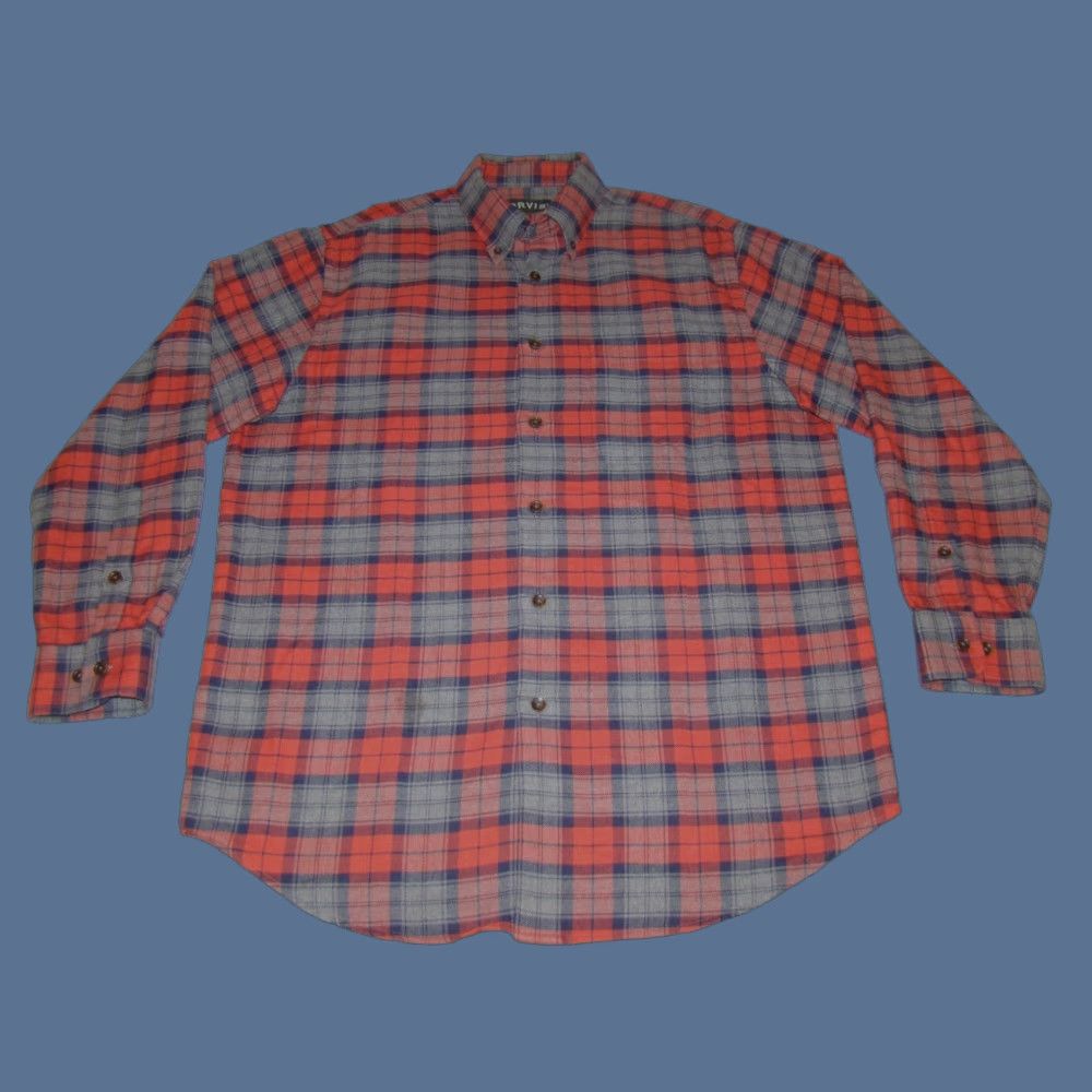 Orvis VINTAGE Orvis Luxury Flannel Mens Button-Up Shirt Plaid 100% Cotton M Red Blue Gray Pocketed Button-Down Collar Mens Size US M / EU 48-50 / 2 - 1 Thumbnail
