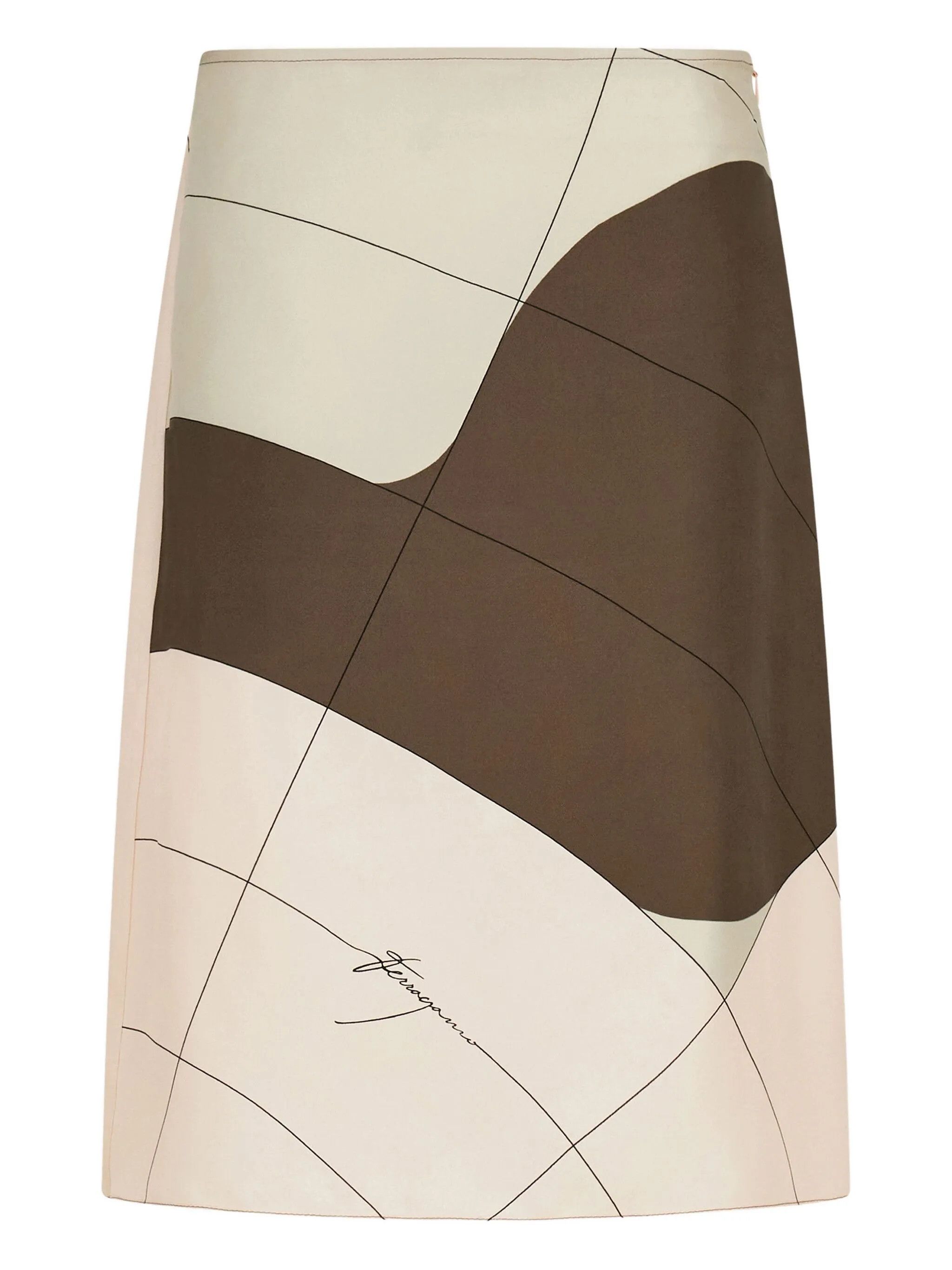 Salvatore Ferragamo o1s1rm0526 Printed Silk Midi Skirt in Light Pink/ Brown Size 28" / US 6 / IT 42 - 1 Thumbnail