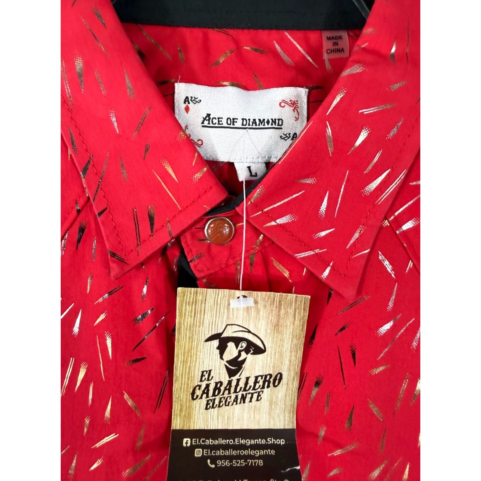 Vintage ACE OF DIAMOND Western Shirt Mens L Red Geometric Pearl Snap NWT Size US L / EU 52-54 / 3 - 5 Thumbnail