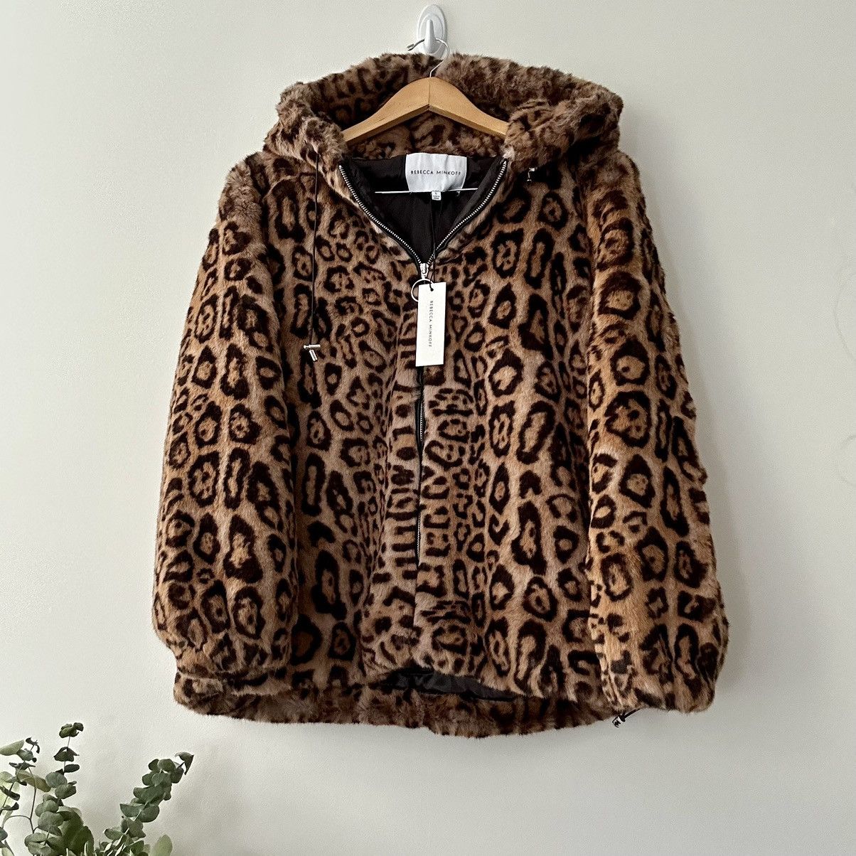 image of NWT Rebecca Minkoff Aria Faux Fur Hooded Zip Front Jacket in Brown, Women's (Size Small)