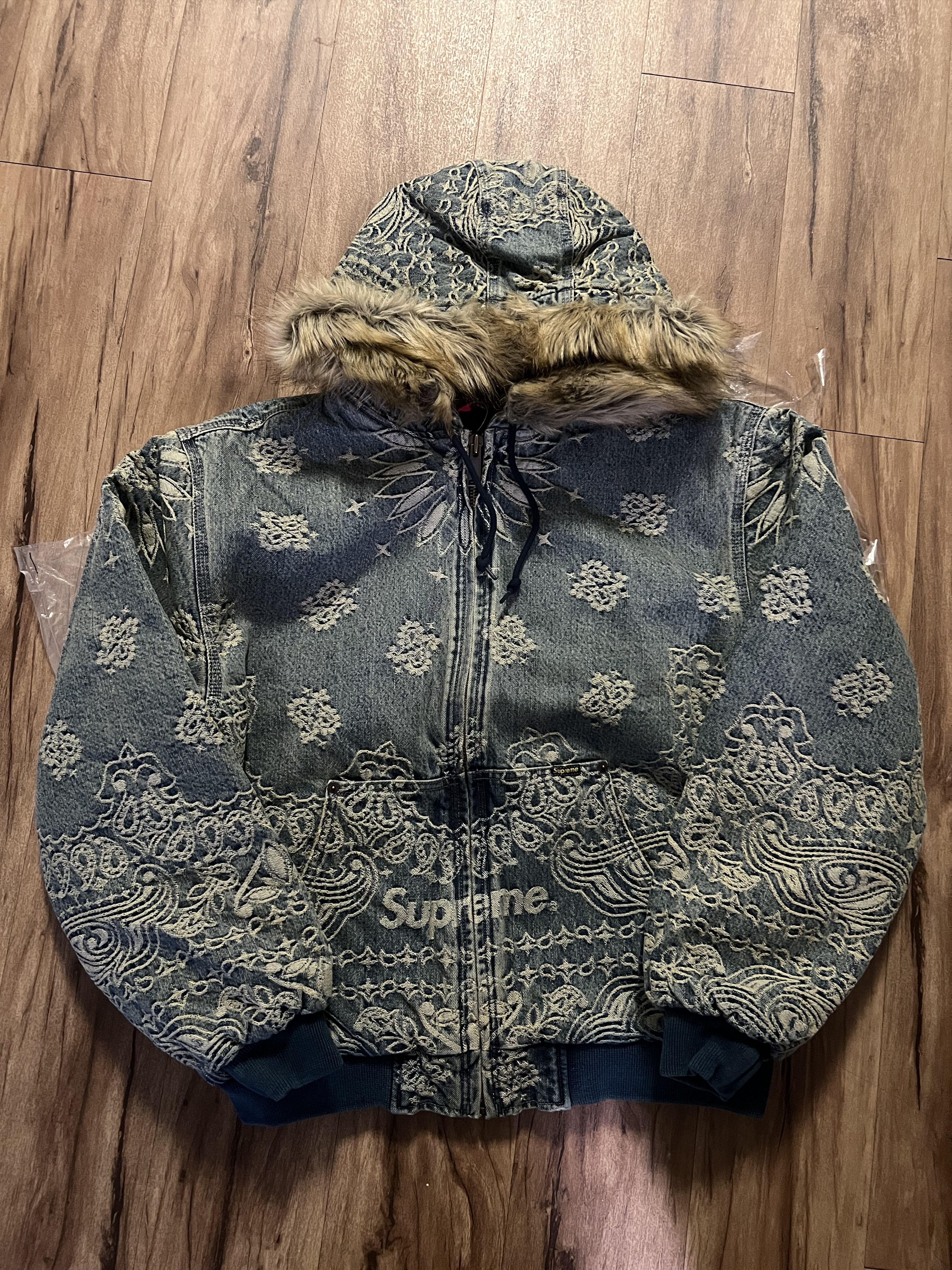 Supreme Supreme Bandana Jacquard Denim Hooded Work Jacket | Grailed