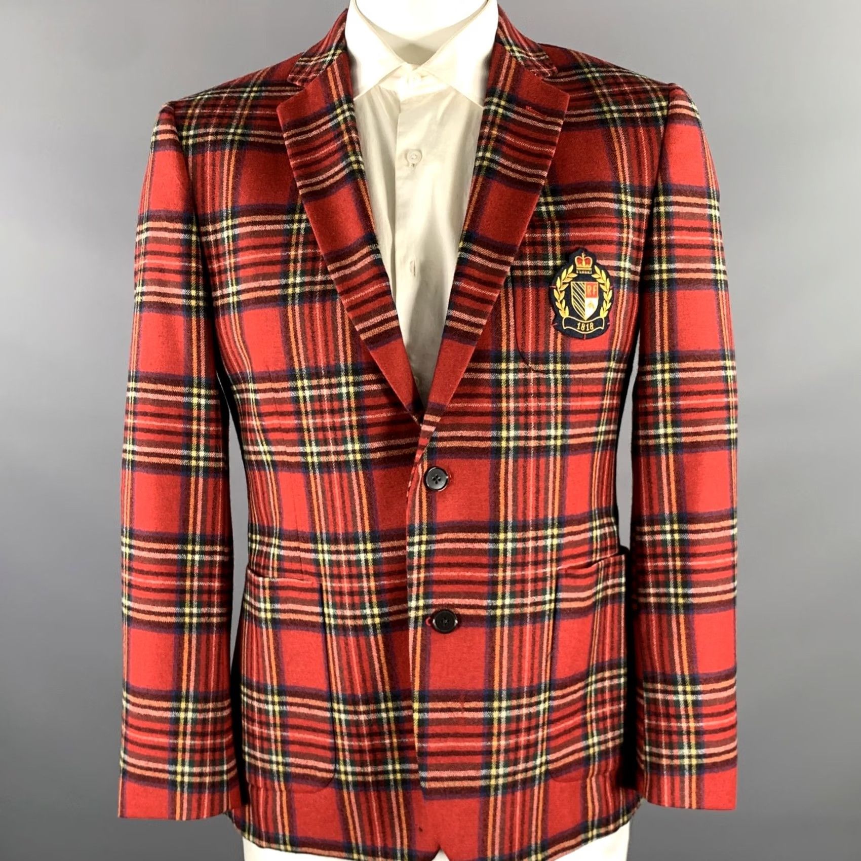 Brooks Brothers BROOKS BROTHERS Sport Coat 42 Red Tartan Wool Blend Blazer Mens NOTCH LAPEL Size 42R - 2 Thumbnail