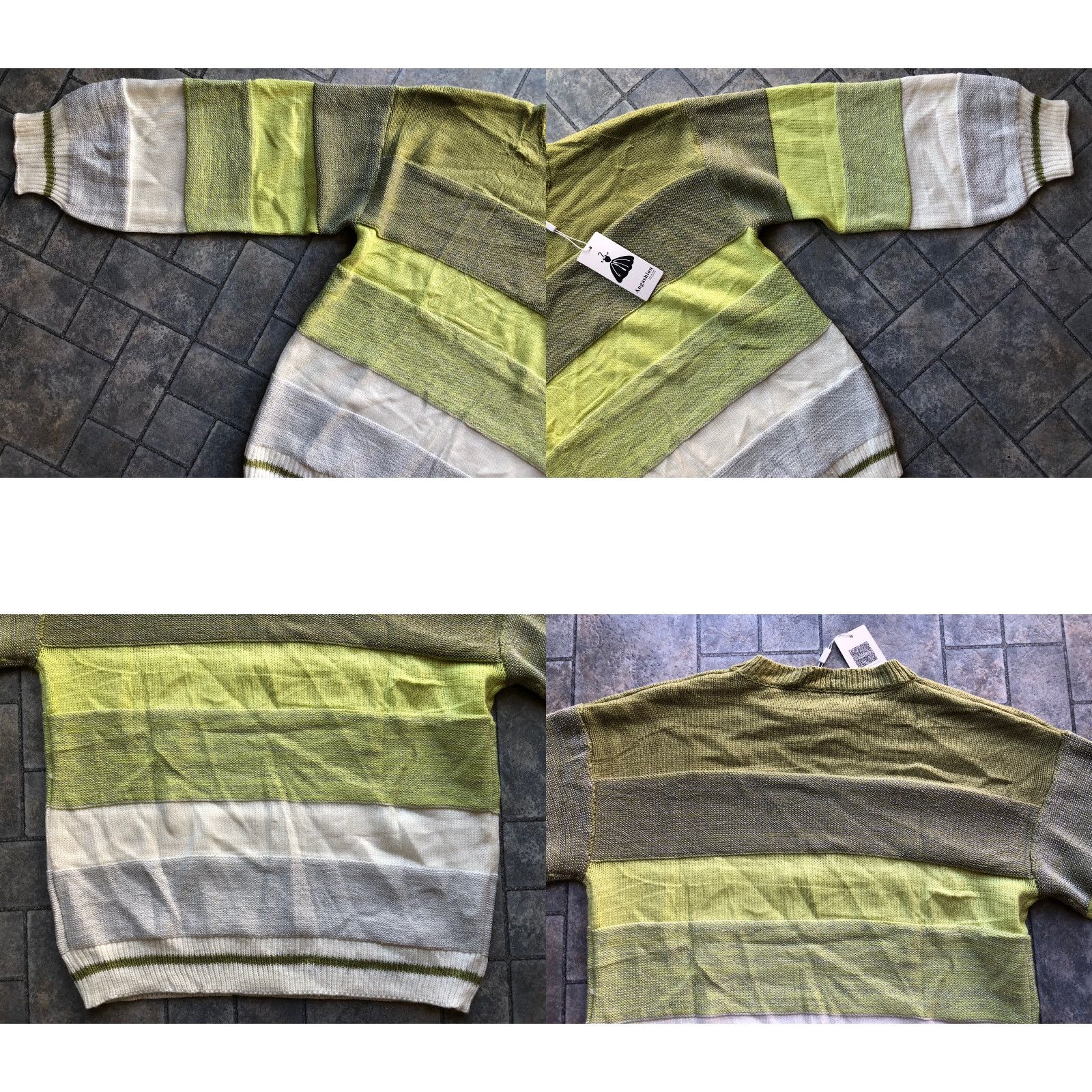 Vintage Angashion Sweater Womens Medium Green White Striped Pullover 100% Acrylic NWT Size M / US 6-8 / IT 42-44 - 8 Thumbnail