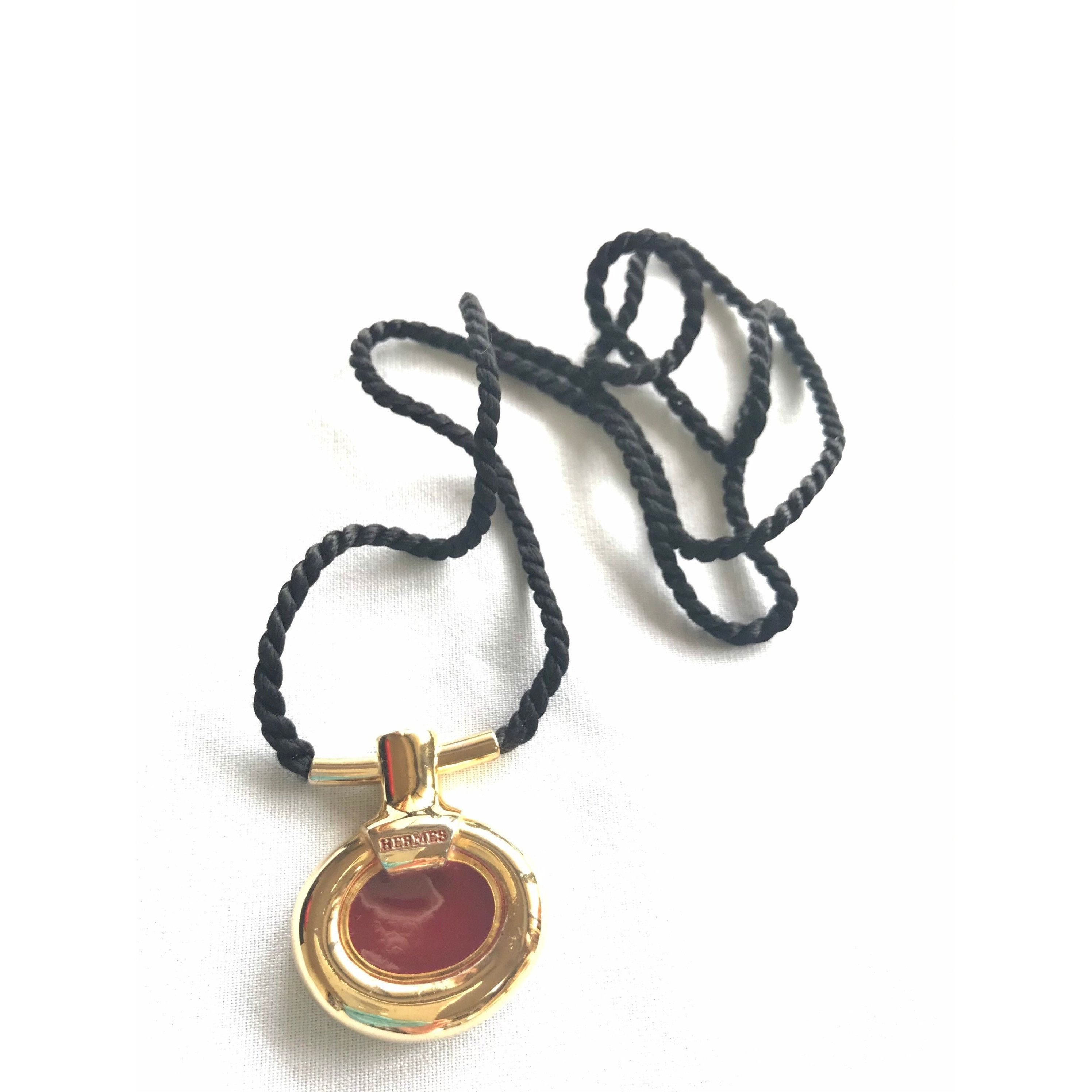 image of Vintage Hermes Golden And Red Stone Charm Top Necklace, Women's