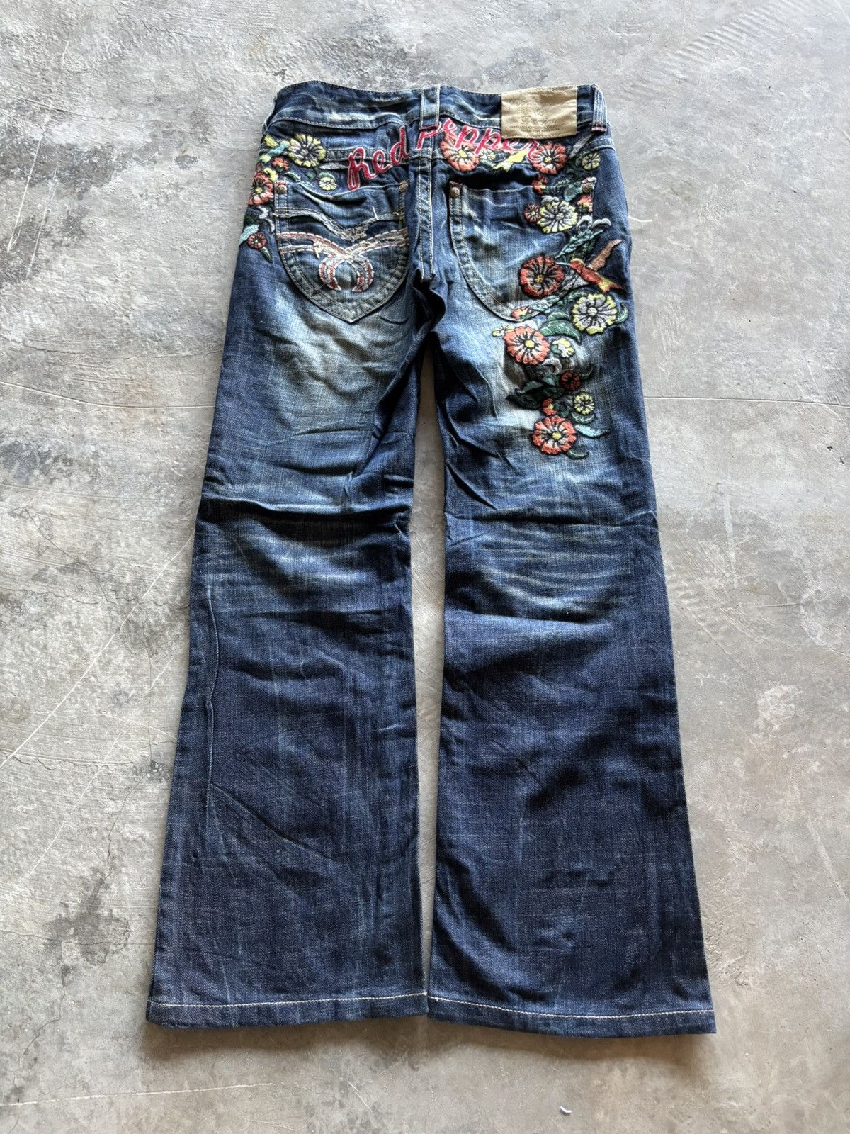 Hysteric Glamour RED PEPPER flare japanese denim floral patches low rise Size US 27 - 12 Thumbnail
