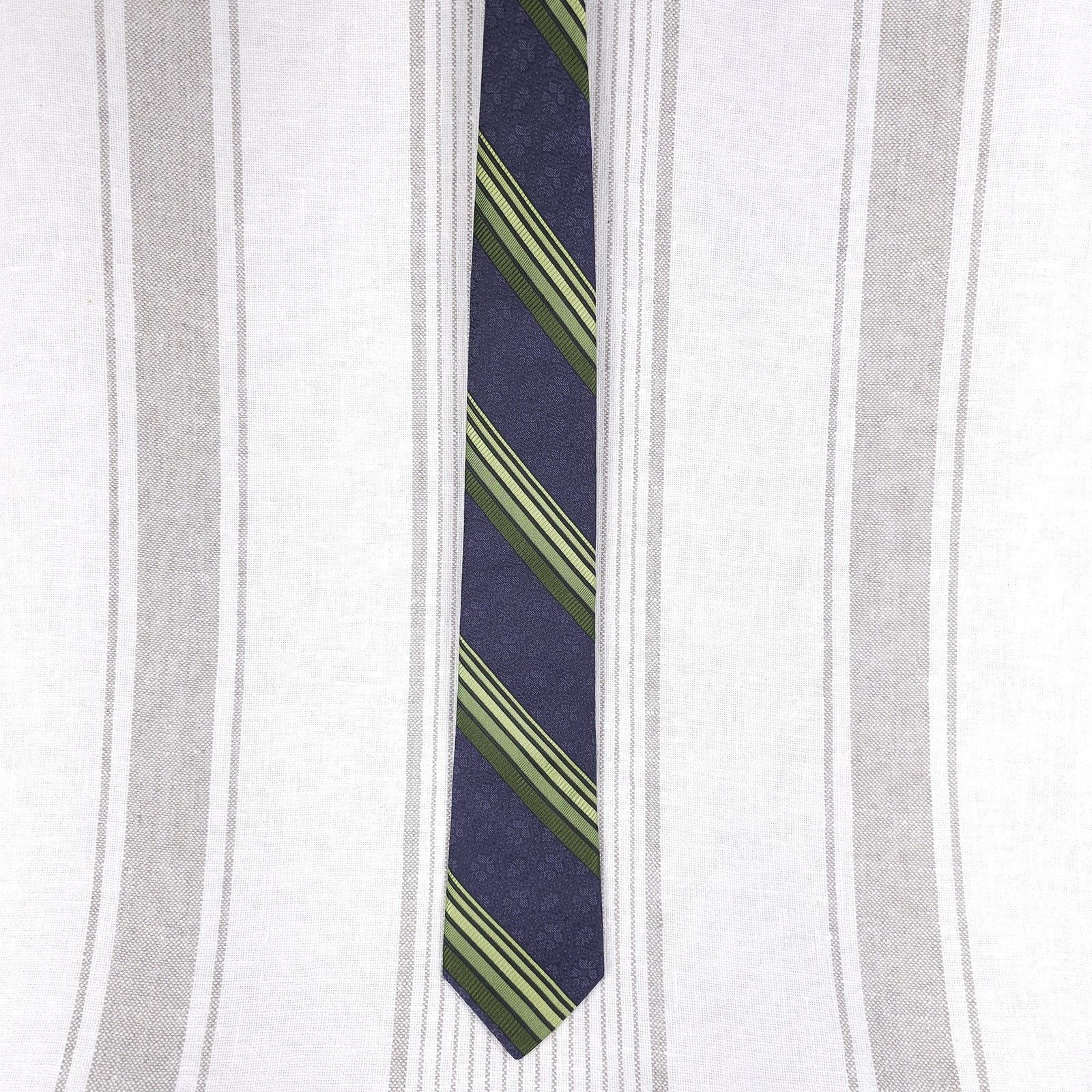 Robert Graham ROBERT GRAHAM Tie Silk Blue Green Diagonal Striped Repp Size ONE SIZE - 5 Thumbnail