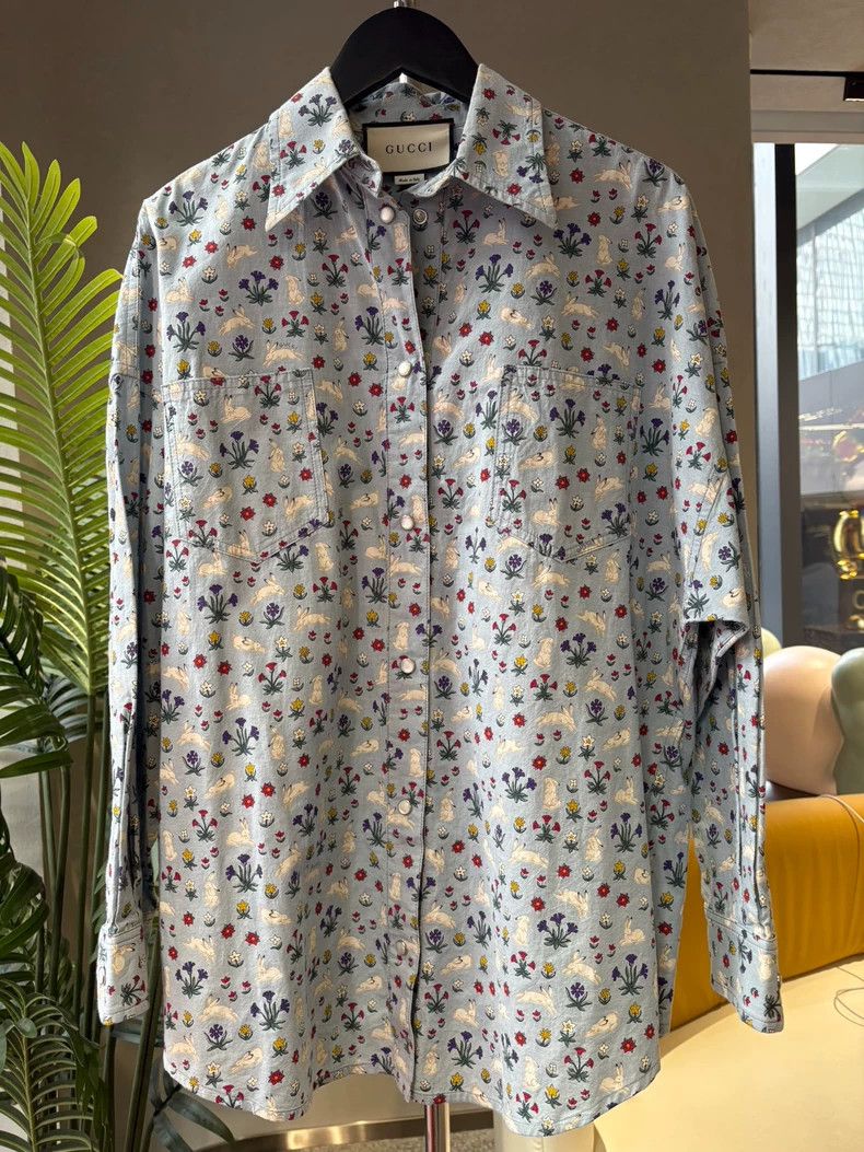 Gucci Gucci Size 36 Blue flower rabbit shirt, size 36 2502-Nexta Size US XS / EU 42 / 0 - 1 Thumbnail