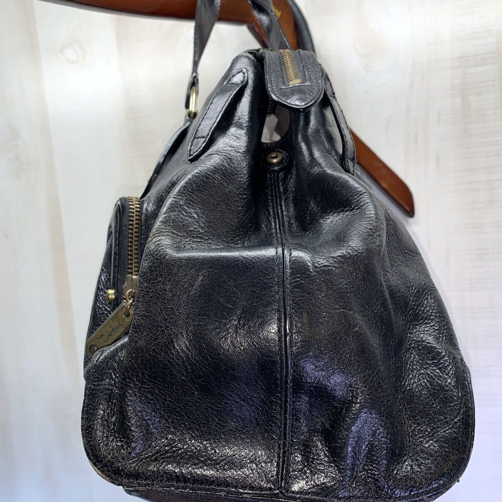 Cole Haan VINTAGE Cole Haan Distressed Black Leather Large Shoulder Handbag 1990s Size ONE SIZE - 5 Thumbnail