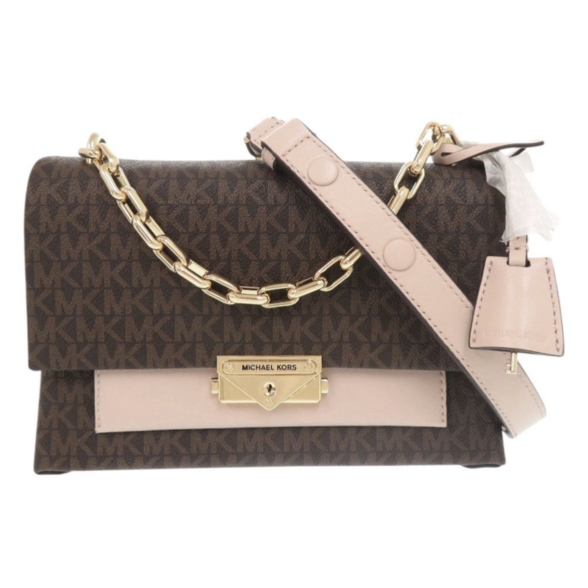 Michael Kors Unused Michael Kors CeCe MK Signature PVC Coated Canvas Brown/Pink 2-Way Shoulder Bag 1478 Size ONE SIZE - 1 Thumbnail