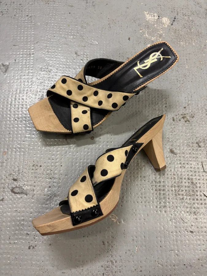 Saint Laurent Paris 2000s Yves Saint Laurent Dot Cream Sandals Heels Size US 7 / IT 37 - 7 Thumbnail