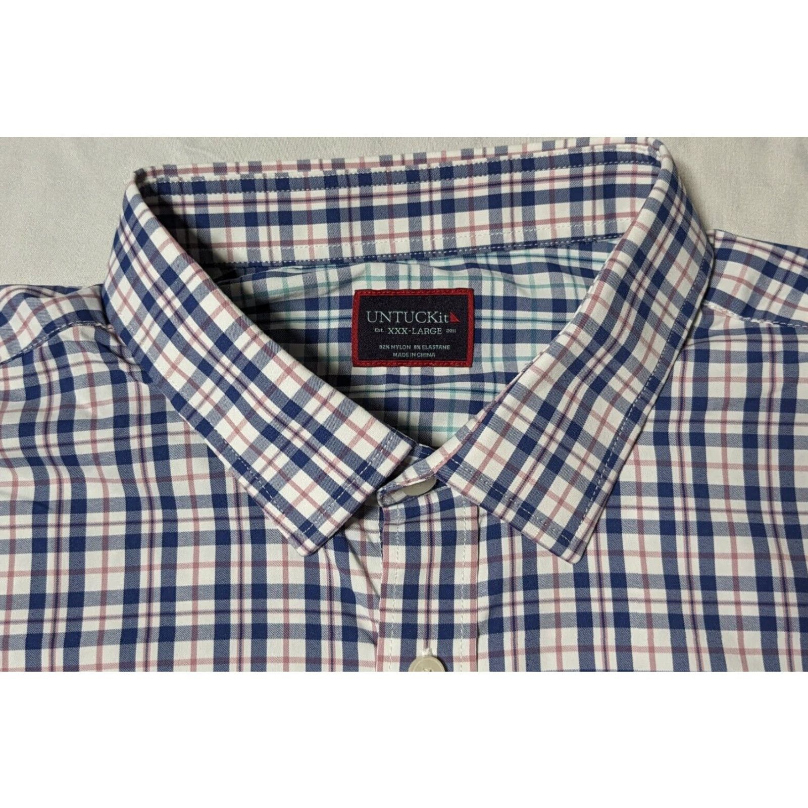 UNTUCKit UNTUCKit REGULAR FIT MACUL Men 3XL Blue Plaid Nylon Stretch Shirt EUC Size US XXL / EU 58 / 5 - 6 Thumbnail
