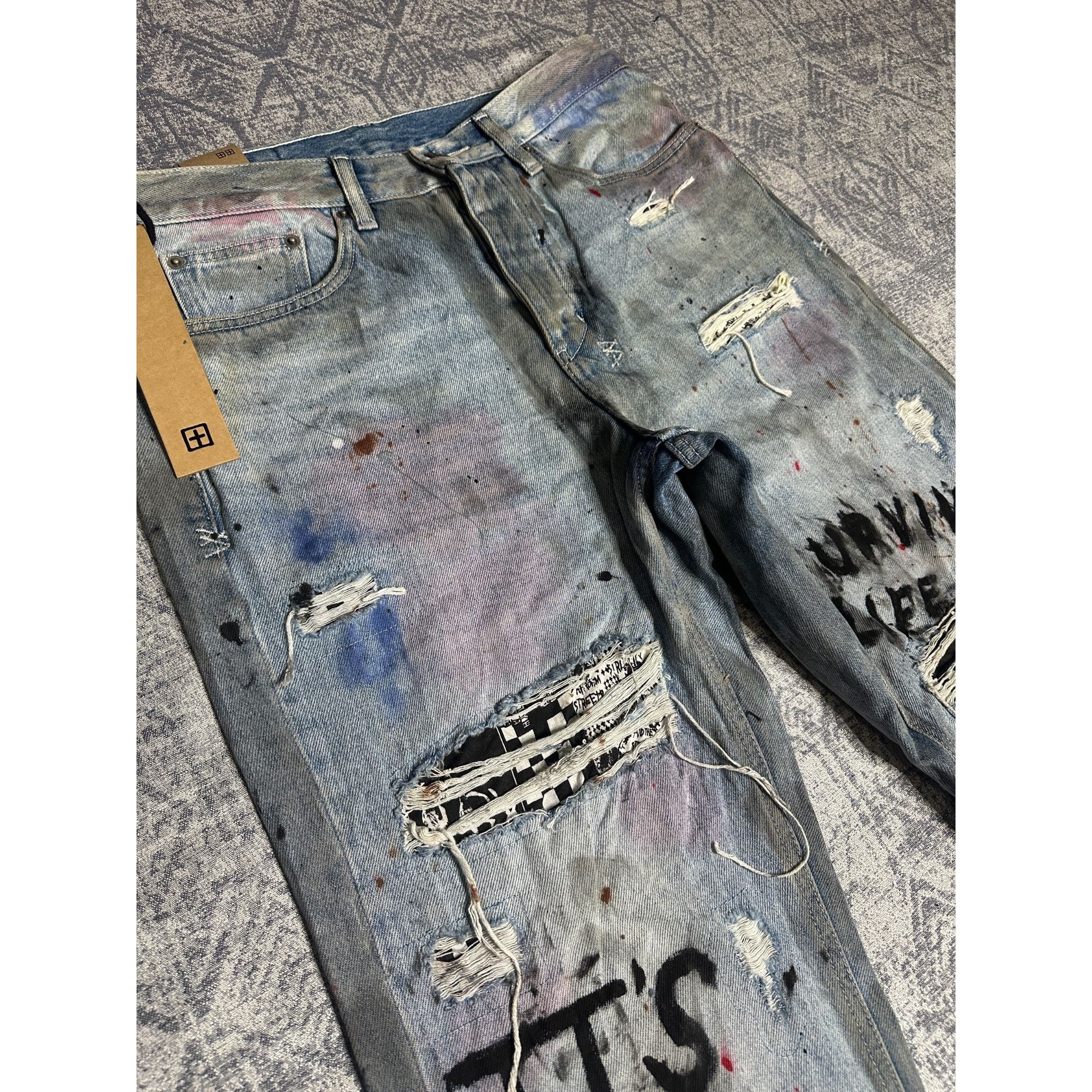 Ksubi Custom Embellished Distressed Paint Stained dyed treated Ksu Size US 31 - 5 Thumbnail