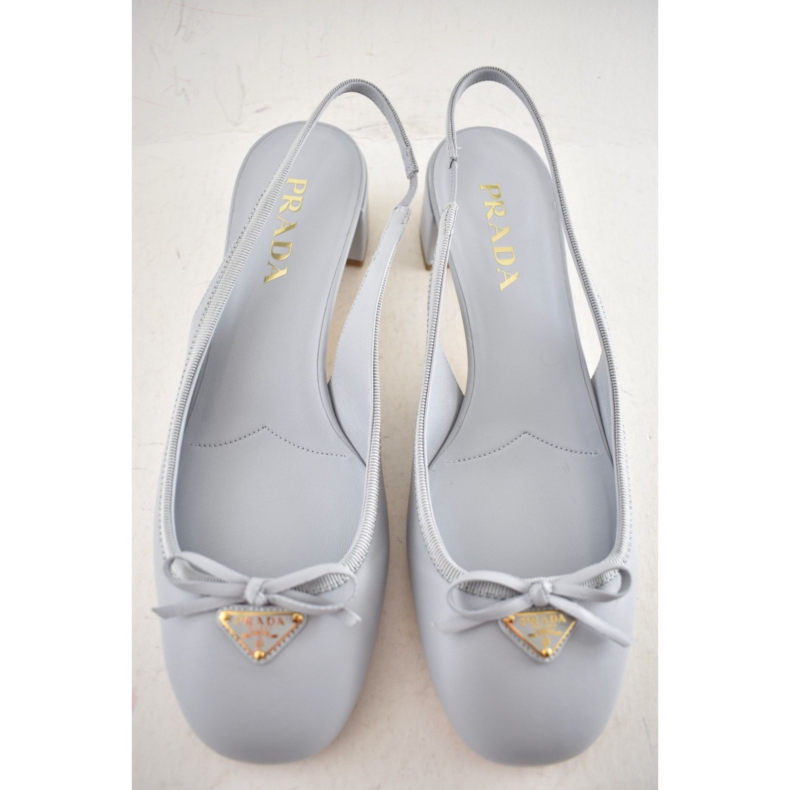 Prada Prada Grey Blue Triangle Logo Bow Slingback Pump 39.5 Size US 9.5 / IT 39.5 - 7 Thumbnail