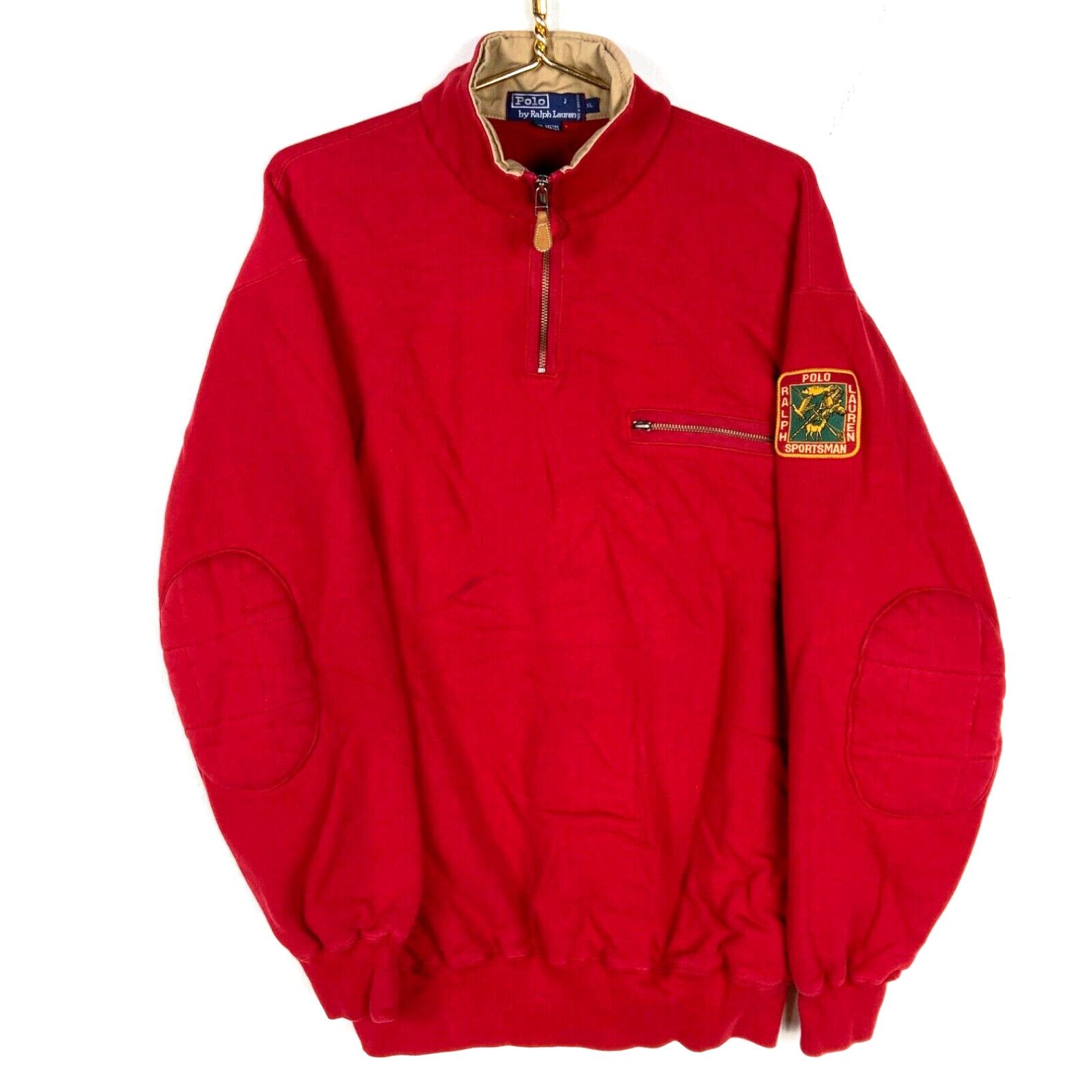 image of Vintage Polo Ralph Laurent Sportsman Sweatshirt Size XL Red Quarter Zip in White, Men's