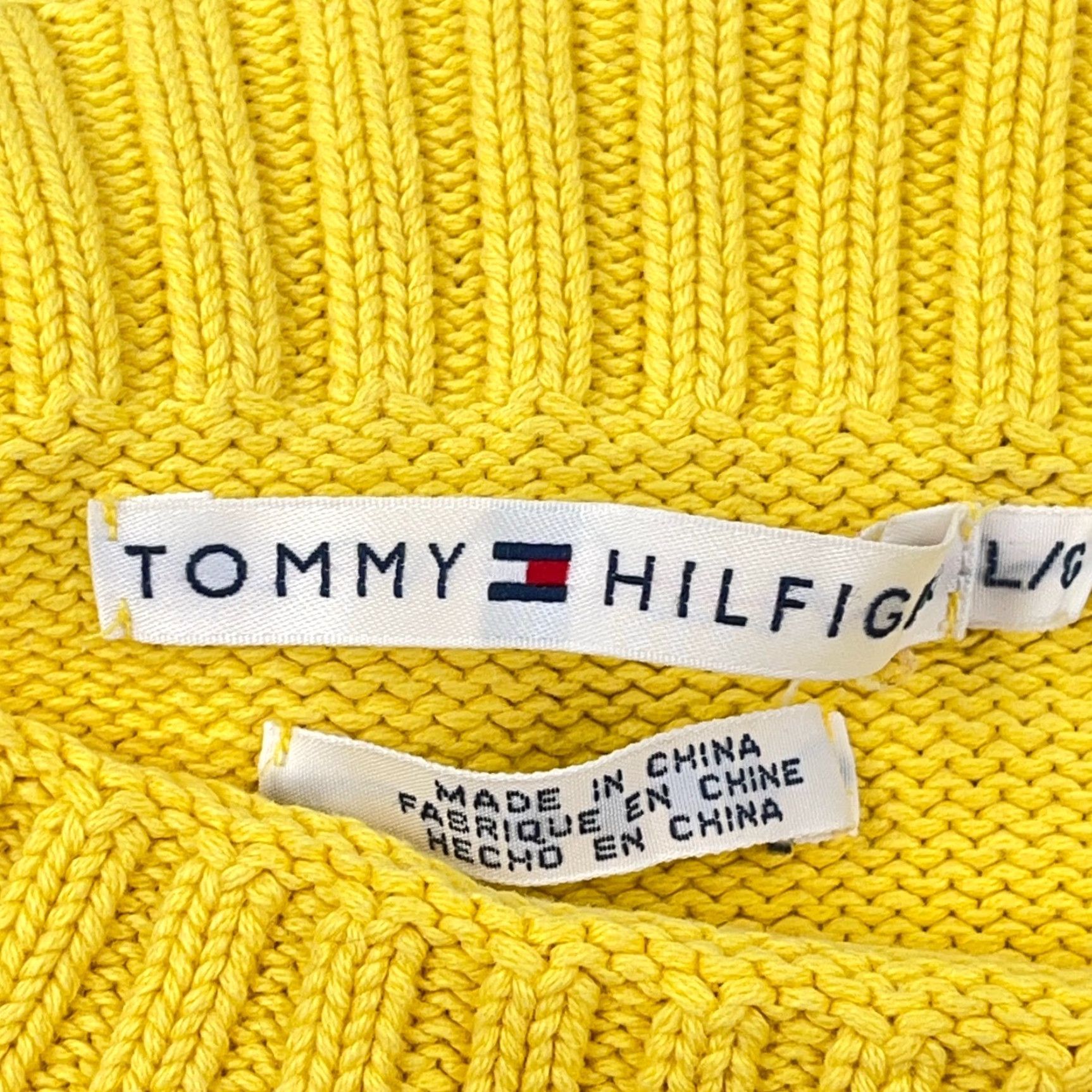 Tommy Hilfiger VINTAGE Tommy Hilfiger Sweater Shirt Women Large Yellow Chunky Knit H Logo Ribbed Mock Ladies Size L / US 10 / IT 46 - 6 Thumbnail