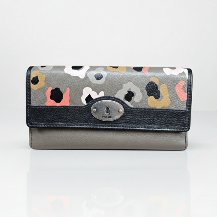 Fossil Fossil 7x4x1" Wallet Grey Black Pebbled Leather Tri-Fold Size ONE SIZE - 1 Thumbnail