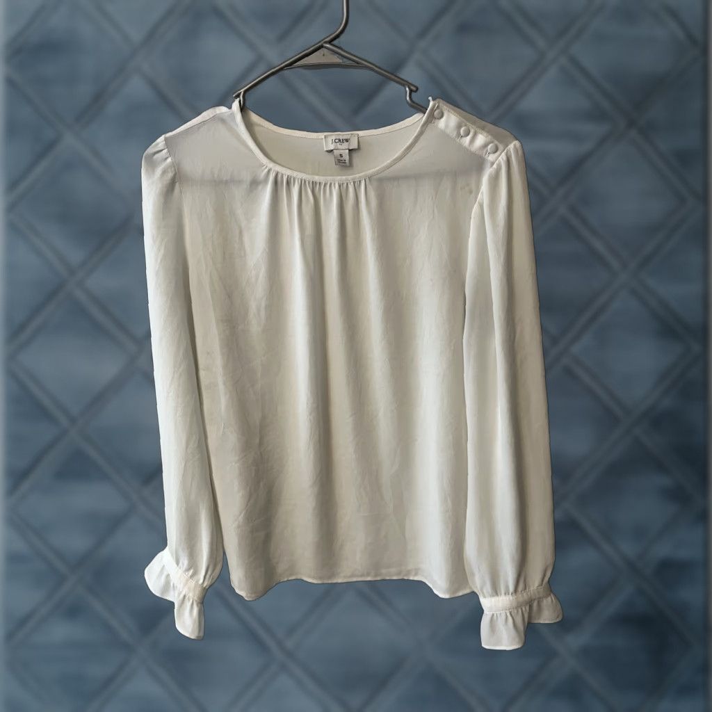 J.Crew J.CREW Blouse Shirt Crew Neck Button Solid Women S White Small Photos Ruffle 90s? Size S / US 4 / IT 40 - 1 Thumbnail