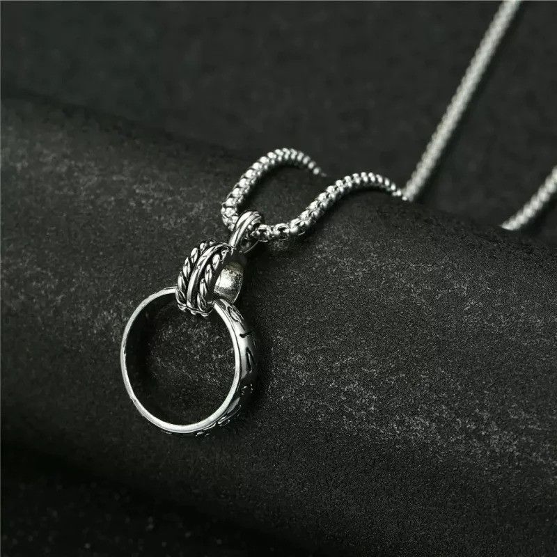 Vintage carved double-ring Pendant Necklace Size ONE SIZE - 5 Thumbnail