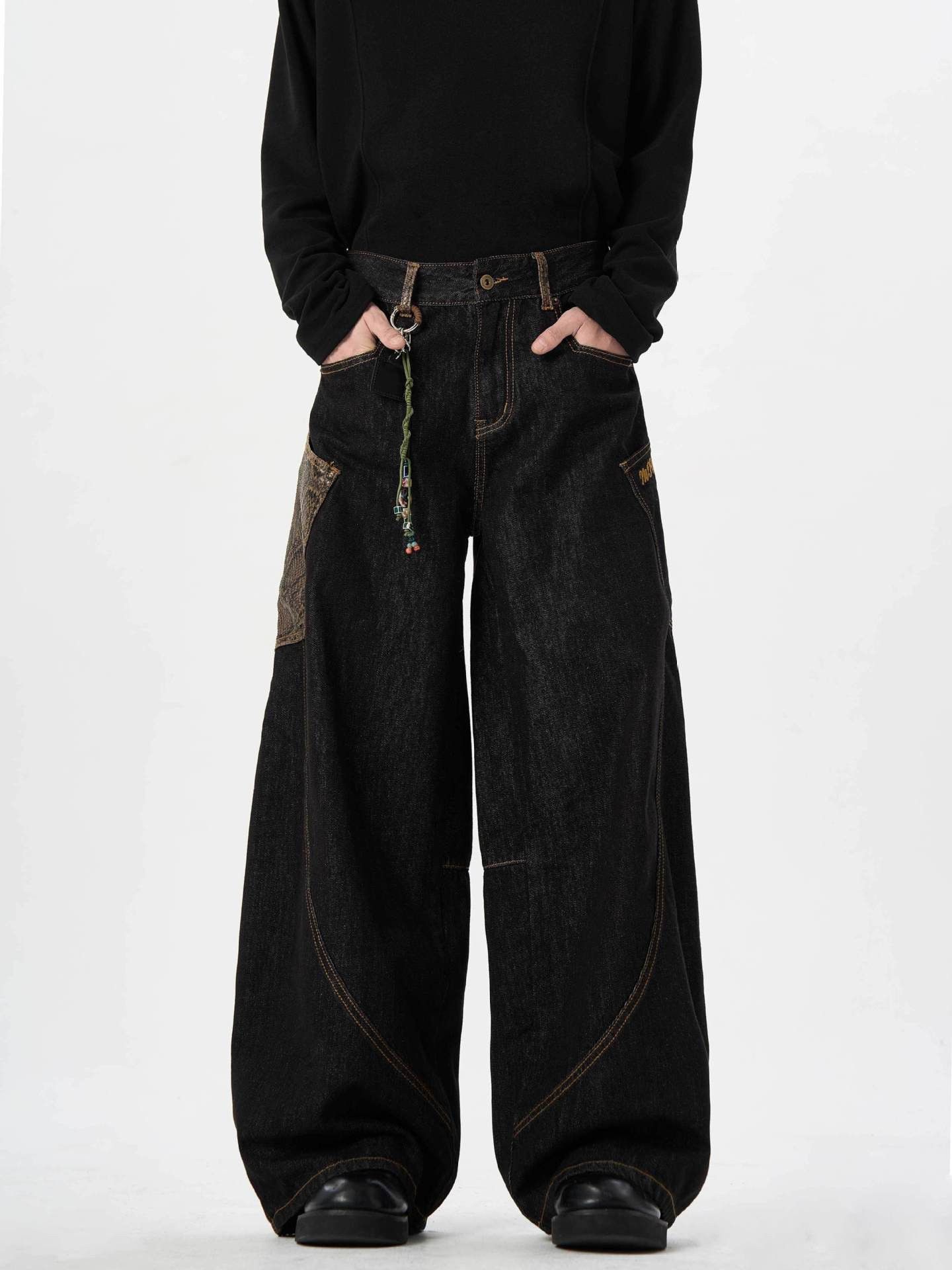 Jean American retro street style black curved blade casual jeans Size US 32 / EU 48 - 1 Thumbnail