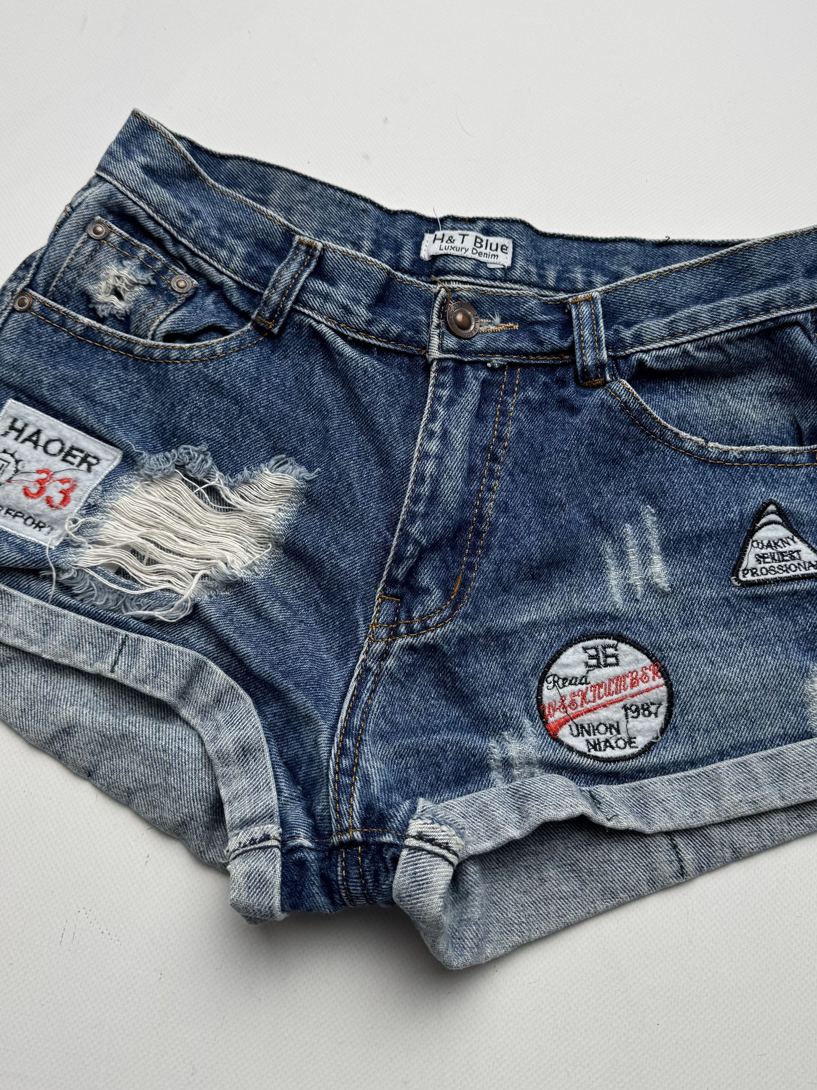 Vintage Vintage Denim Shorts Distressed Patchwork Cuffed Low Rise E2 Size 27" / US 4 / IT 40 - 2 Thumbnail