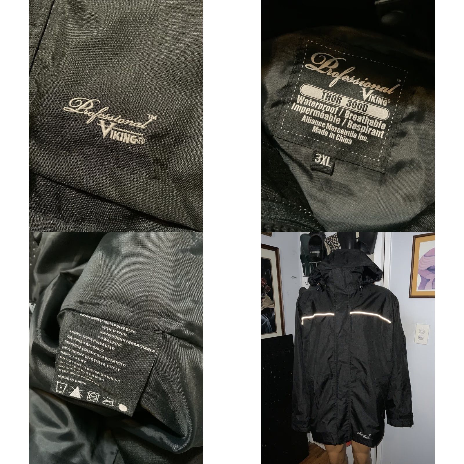 Vintage VINTAGE? (No) Professional Viking Thor 300D Waterproof Breathable Reflective Denier Jacket 3XL Men Black Polyester Waterproof Jacket Size US XXL / EU 58 / 5 - 8 Thumbnail