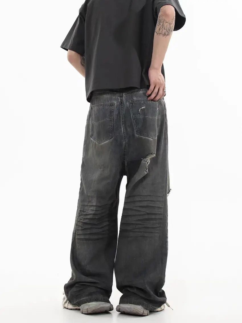 Designer × Japanese Brand Faded gray ripped washed and distressed baggy jeans Size US 33 - 3 Thumbnail