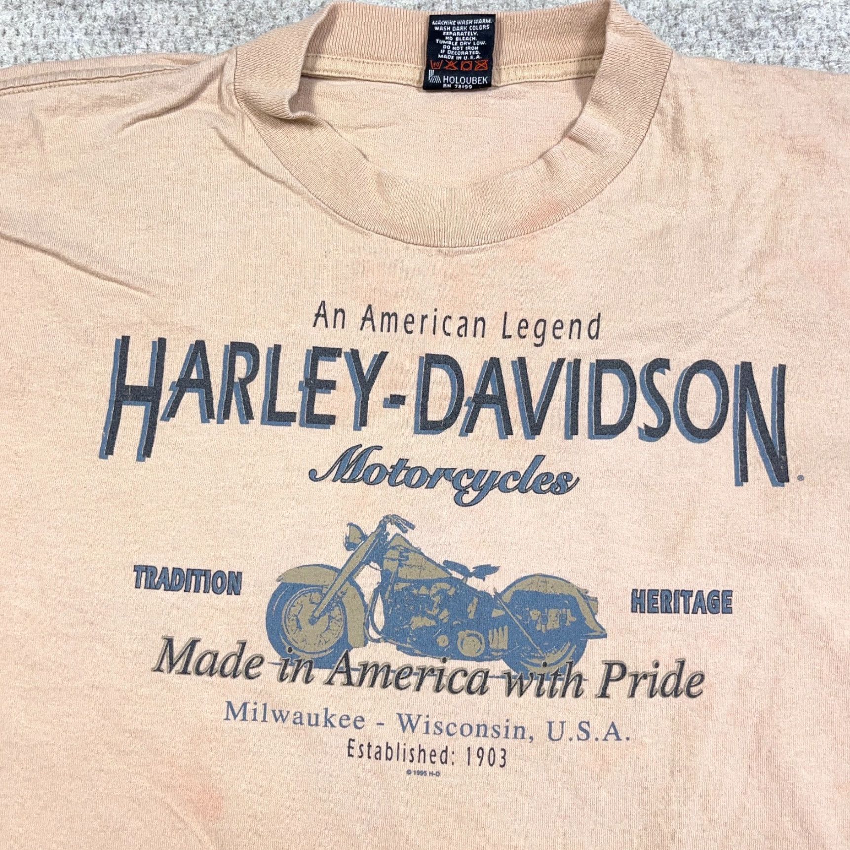 Harley Davidson VINTAGE Harley-Davidson Shirt Men Large Tan Blue 90s 1995 Made In USA Iowa Semi Size US L / EU 52-54 / 3 - 6 Thumbnail