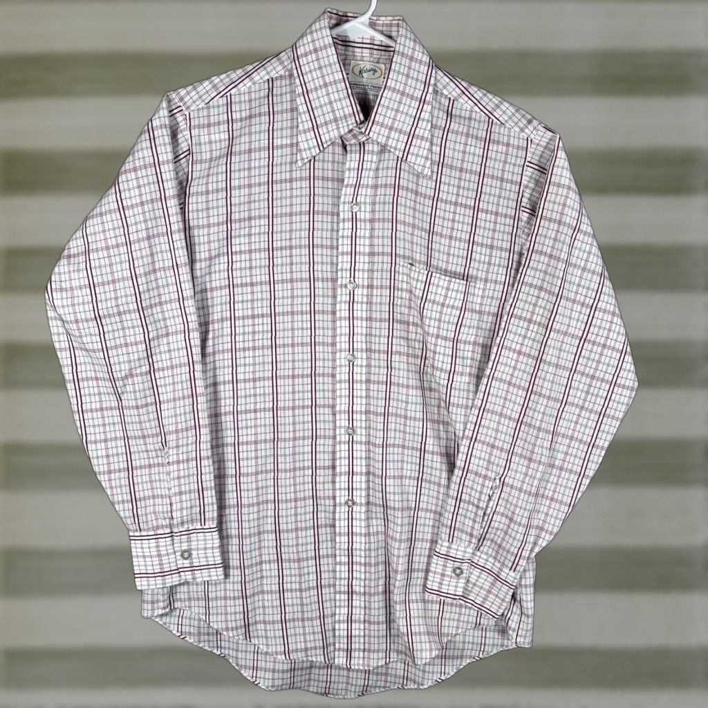 Vintage VINTAGE Plaid Shirt Mens XL Permanent Press Dacron Polyester Disco USA 70s 60s True Vintage Button-Up Size US XL / EU 56 / 4 - 1 Thumbnail