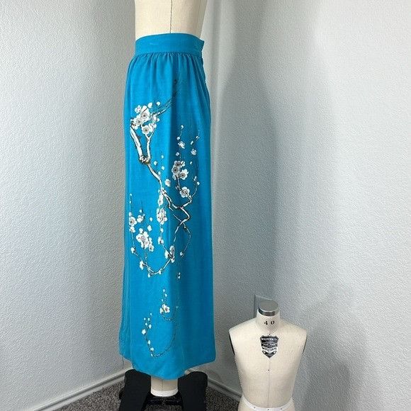 Vintage Alfred Shaheen VTG Printed Hawaiian Maxi Dogwood Cherry Blos Size 26" / US 2 / IT 38 - 3 Thumbnail