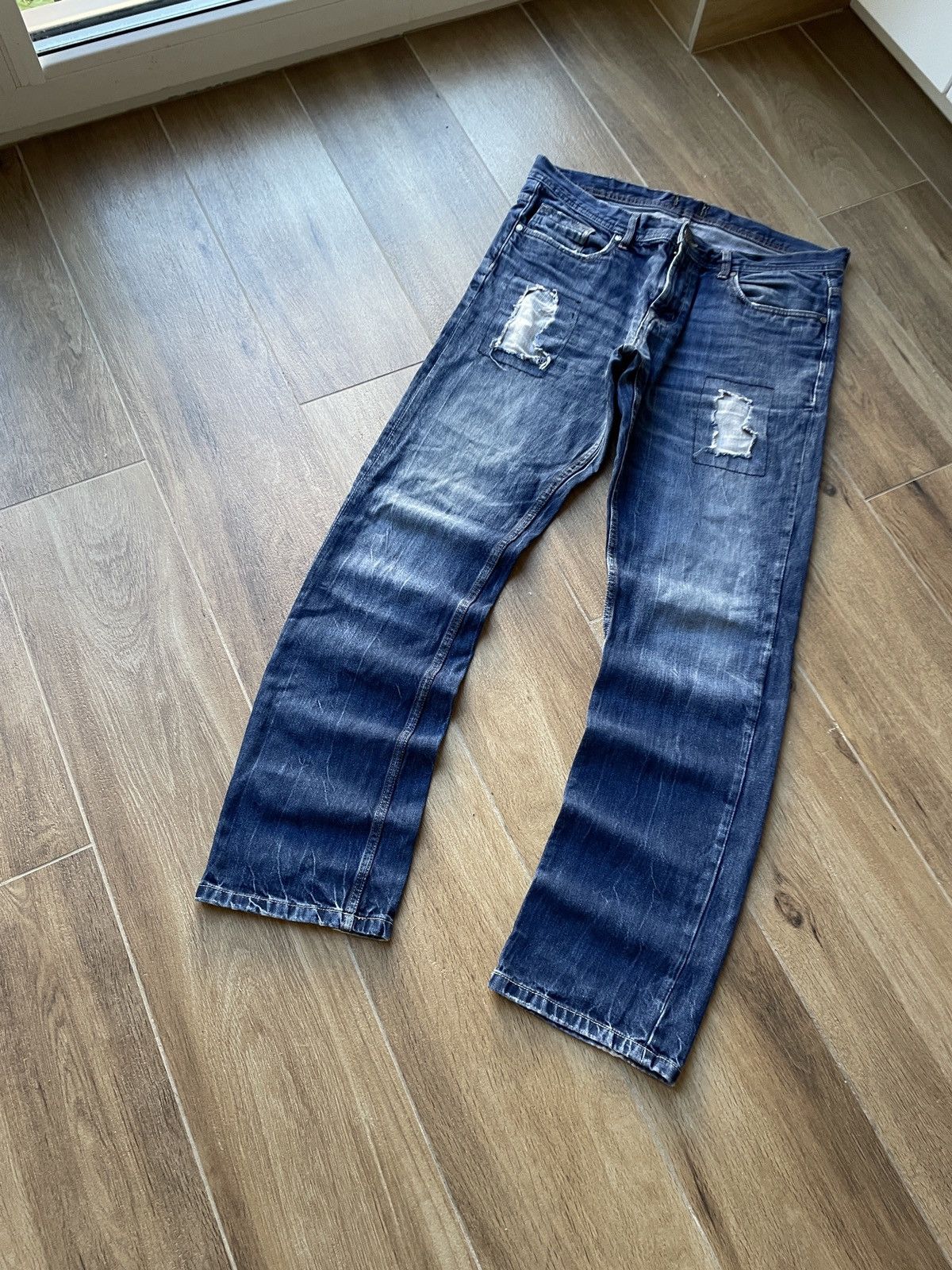 Japanese Brand Vintage Disstressed Jeans Flared Wide Slim Faded Mud Washed Size US 34 / EU 50 - 2 Thumbnail