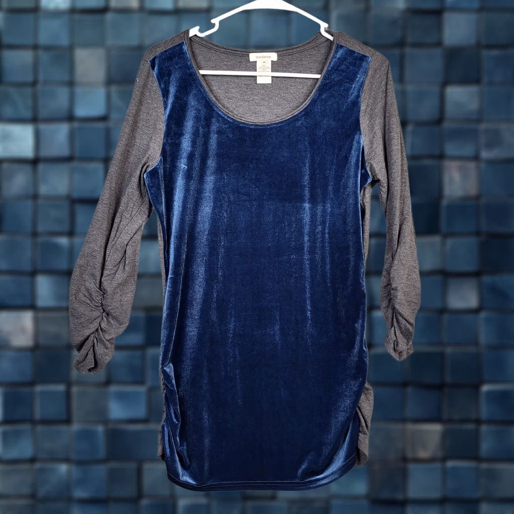 Vintage Sundance Blue Velour Round Neck top Size M Women's Long Sleeve Casual Size M / US 6-8 / IT 42-44 - 1 Thumbnail
