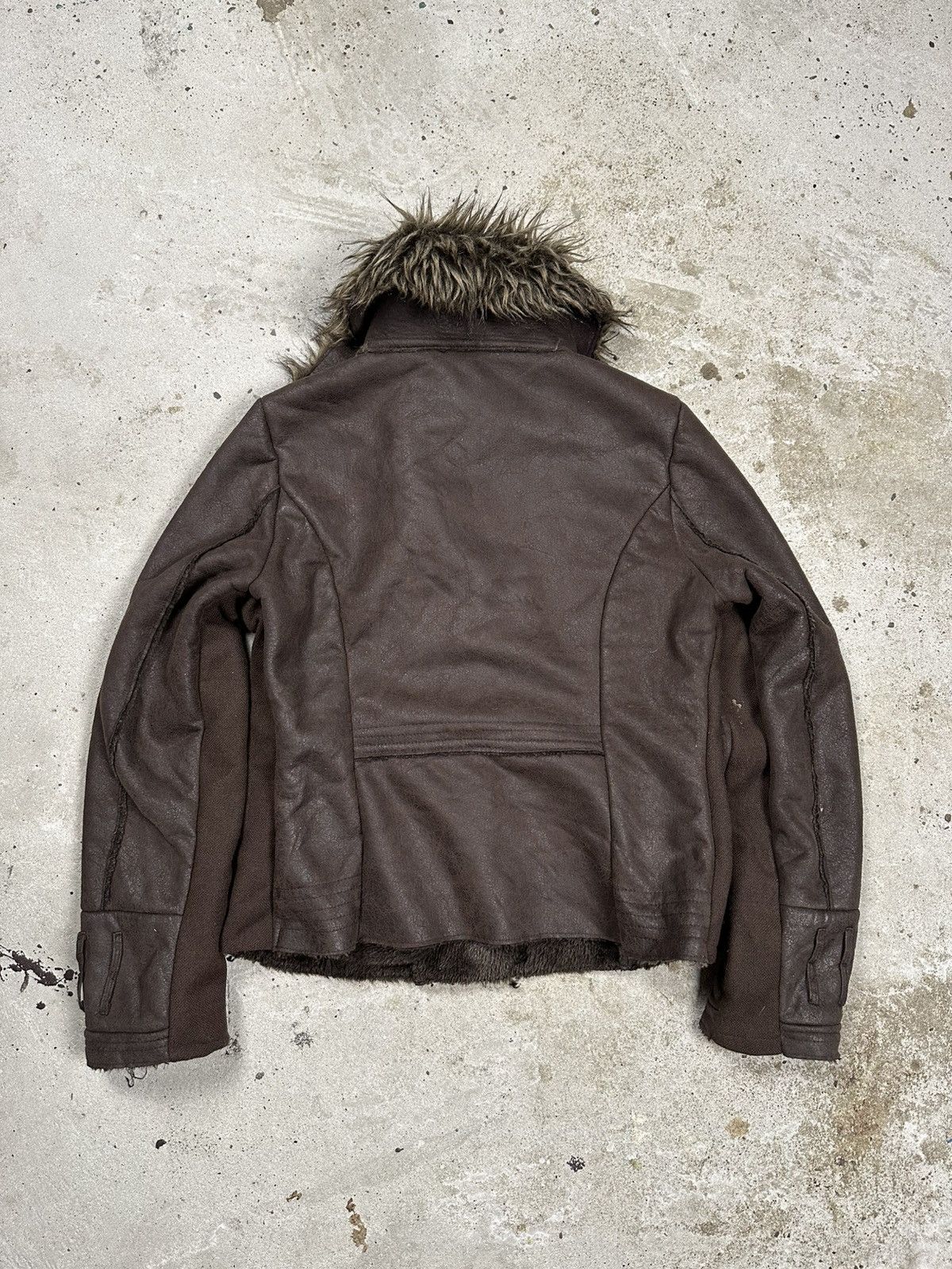 Japanese Brand Vintage Y2K Faux Fur Collar Brown Asymmetrical Biker Jacket Size XS / US 0-2 / IT 36-38 - 2 Thumbnail