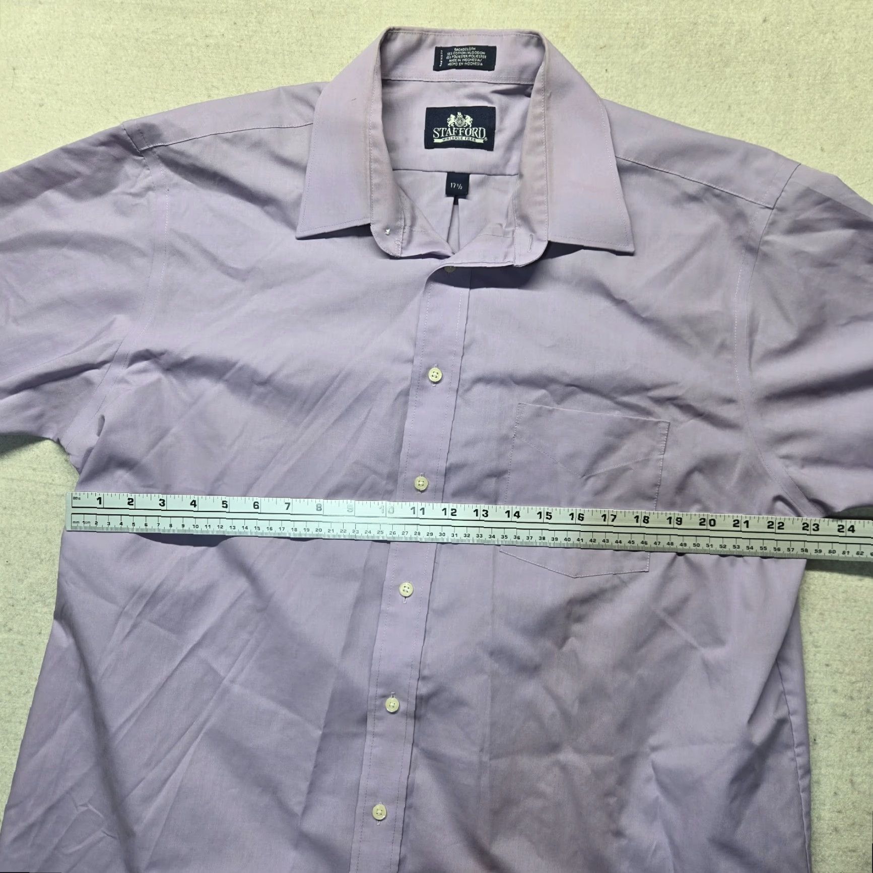 Stafford Stafford Shirt Button-Up Adult Men Purple 17.5 17 1/2 Short Sleeve Solid Cotton Blend Size 17.5 Purple Shirt Men Size US XXL / EU 58 / 5 - 4 Thumbnail