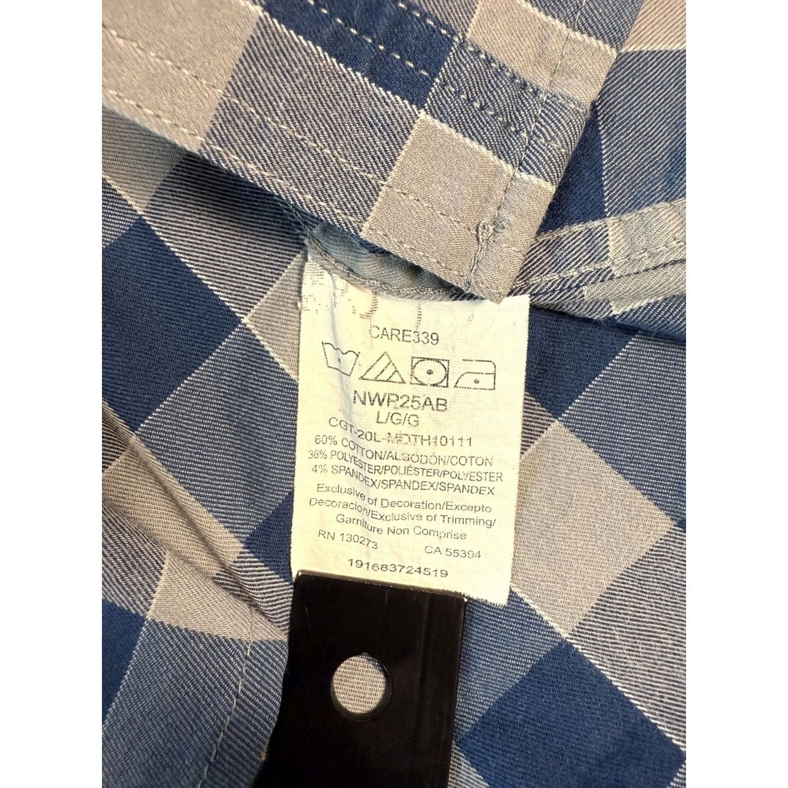 Wrangler Wrangler Shirt Mens Size L Blue Check Performance Utility Long Roll Tab D274 Size US L / EU 52-54 / 3 - 6 Thumbnail