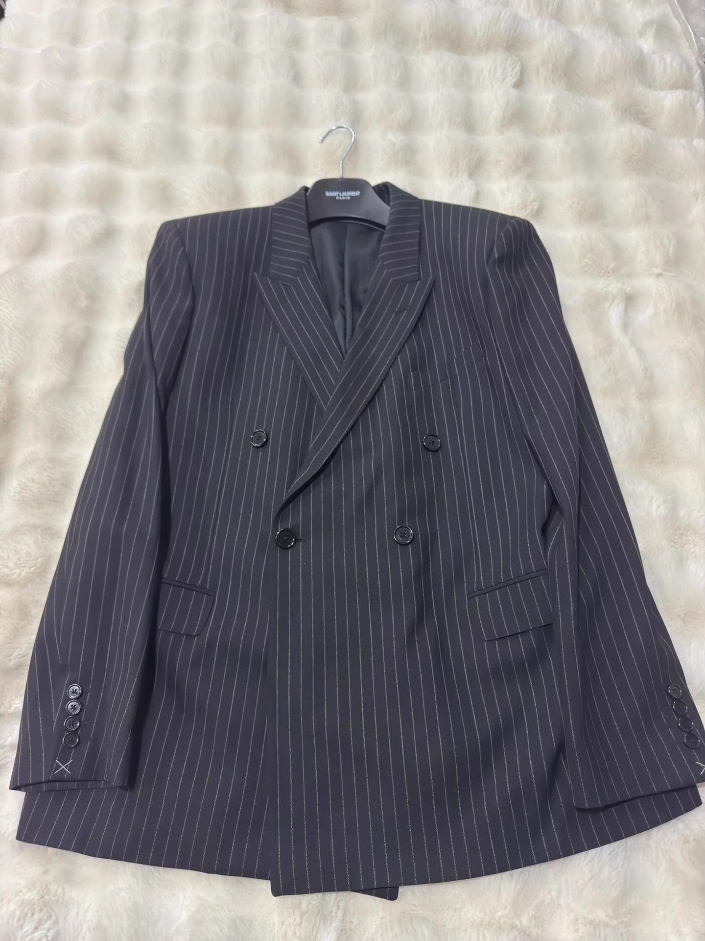 Celine Celine 23SS Black Stripe Double-Breasted Wool Suit 54 Size 50L - 1 Thumbnail