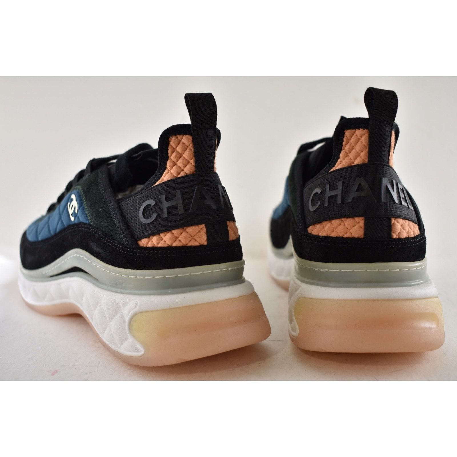 Chanel Mens Blue Green White Black CC Logo Low Top Trainer Sneaker Size US 11 / EU 44 - 13 Thumbnail