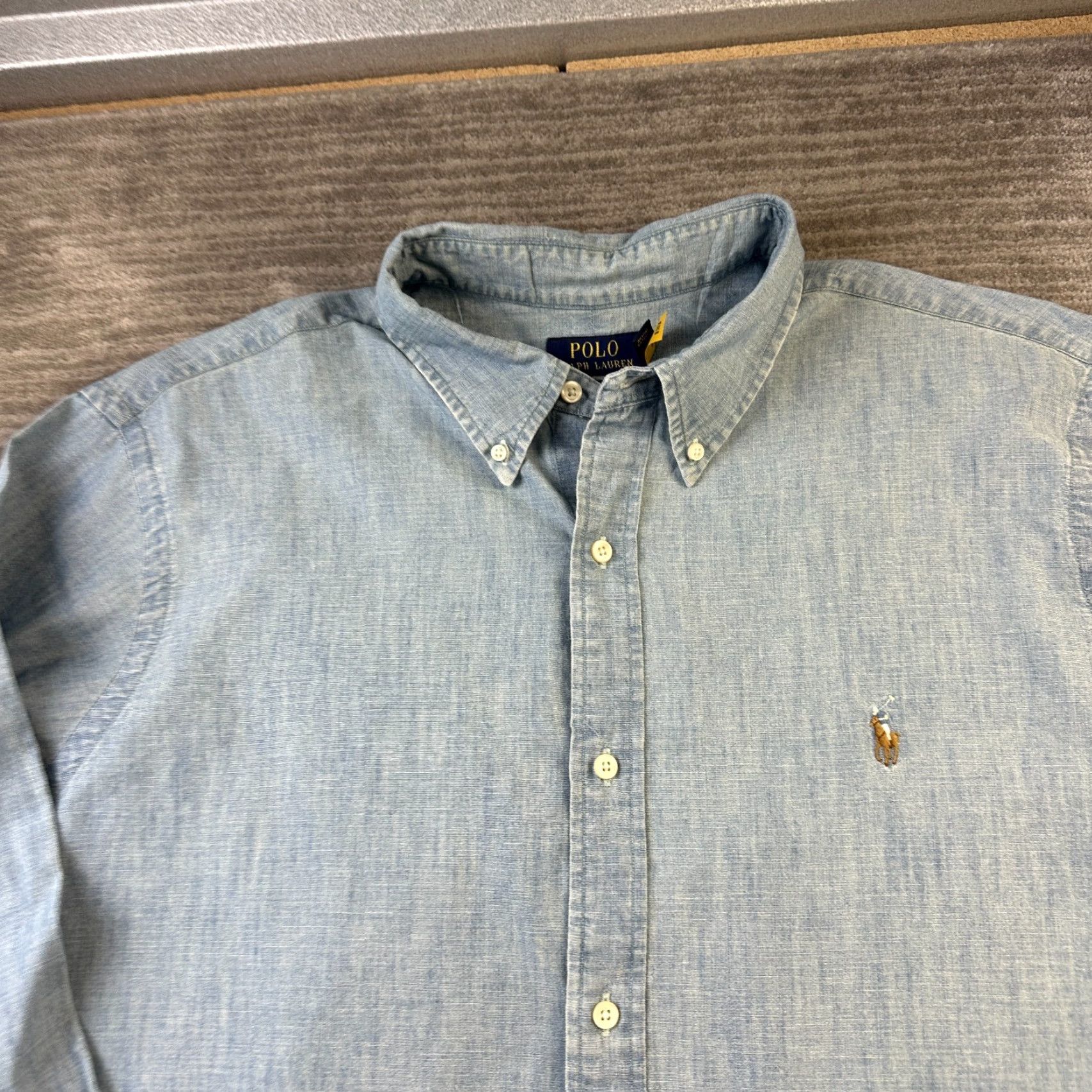 Polo Ralph Lauren VINTAGE Polo Ralph Lauren Shirt Mens 2XL Blue Chambray Button-Up Cotton Size US XXL / EU 58 / 5 - 3 Thumbnail