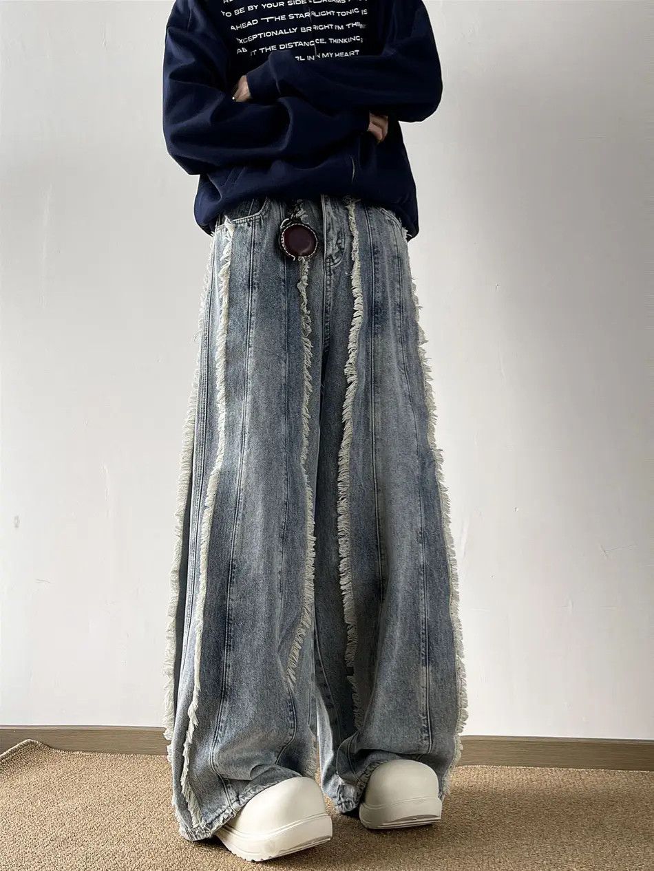 Japanese Brand × Jean Retro loose patchwork fringe jeans Size US 32 / EU 48 - 3 Thumbnail