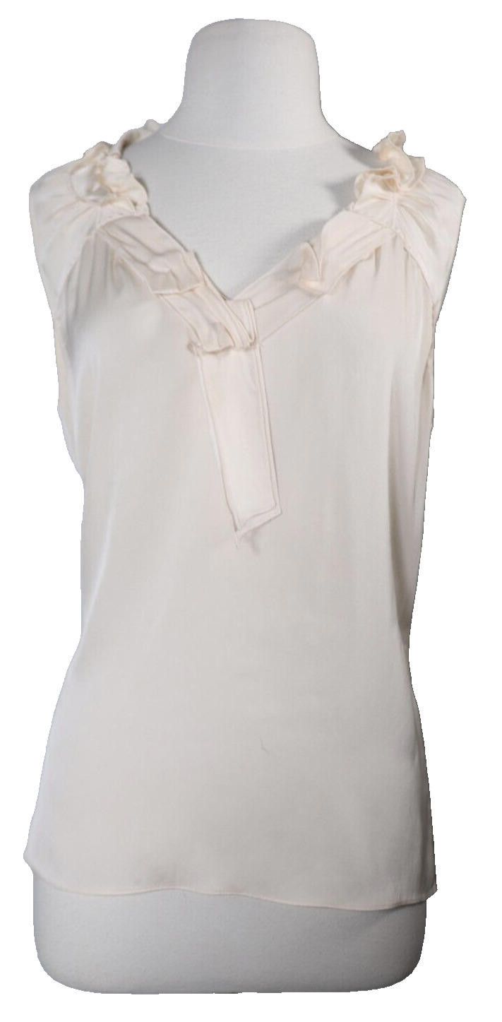 Elie Tahari Elie Tahari Medium Ivory Silk Satin Shirt Top V-Neck Blouse Size M / US 6-8 / IT 42-44 - 1 Thumbnail