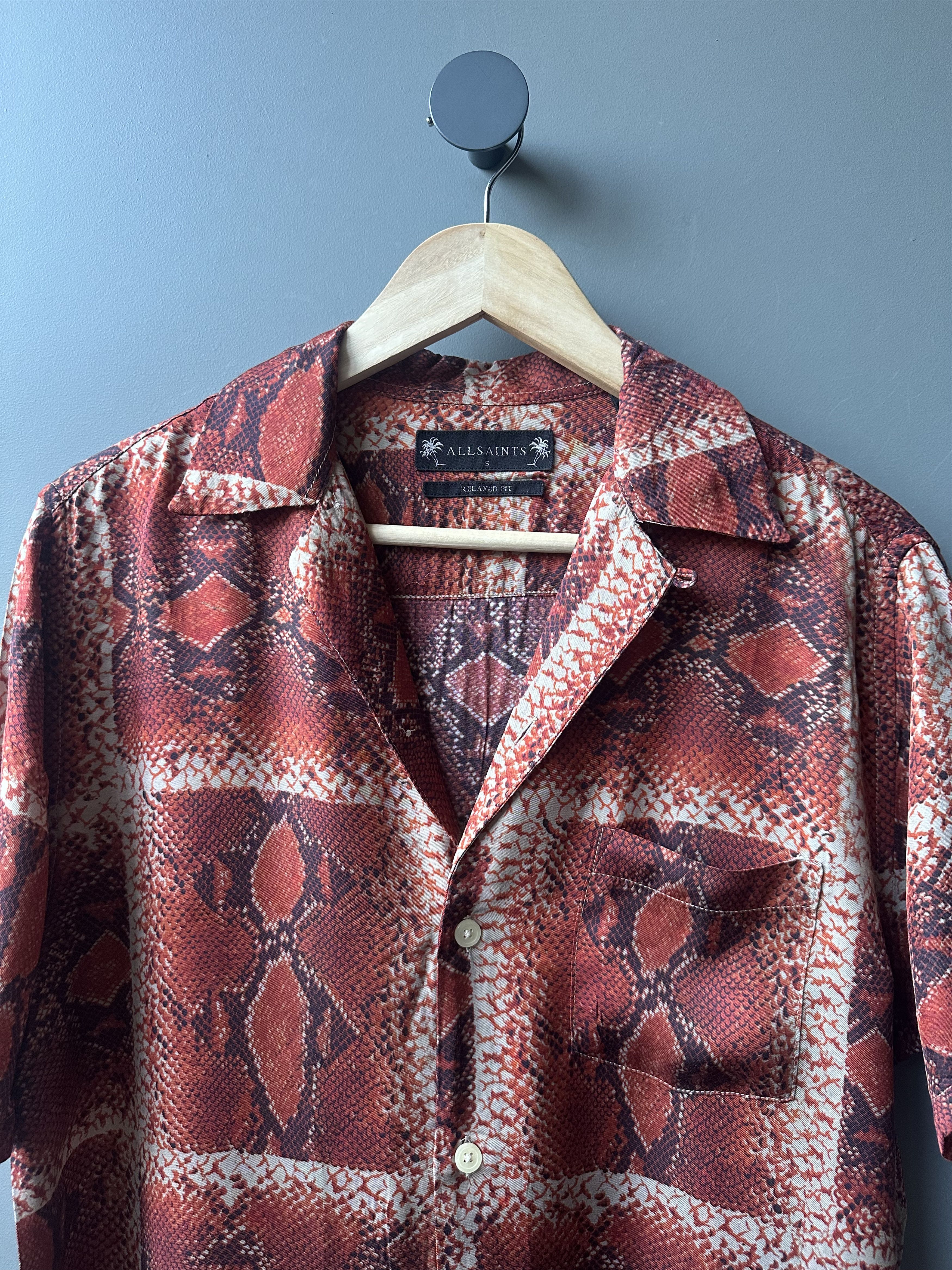 Allsaints Allsaints EXO Snakeskin Printed Open Collar Viscose Shirt Size US S / EU 44-46 / 1 - 2 Thumbnail