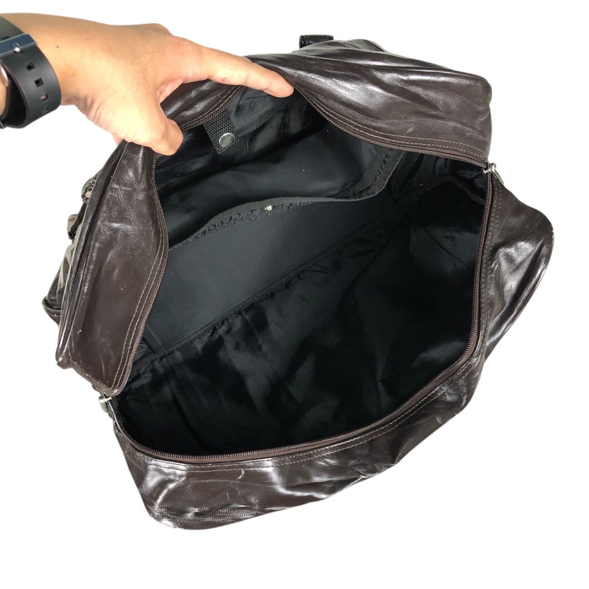 Nike 📌Vintage Soft Leather Hand Carry Luggage Nike Big Swoosh Size ONE SIZE - 10 Thumbnail