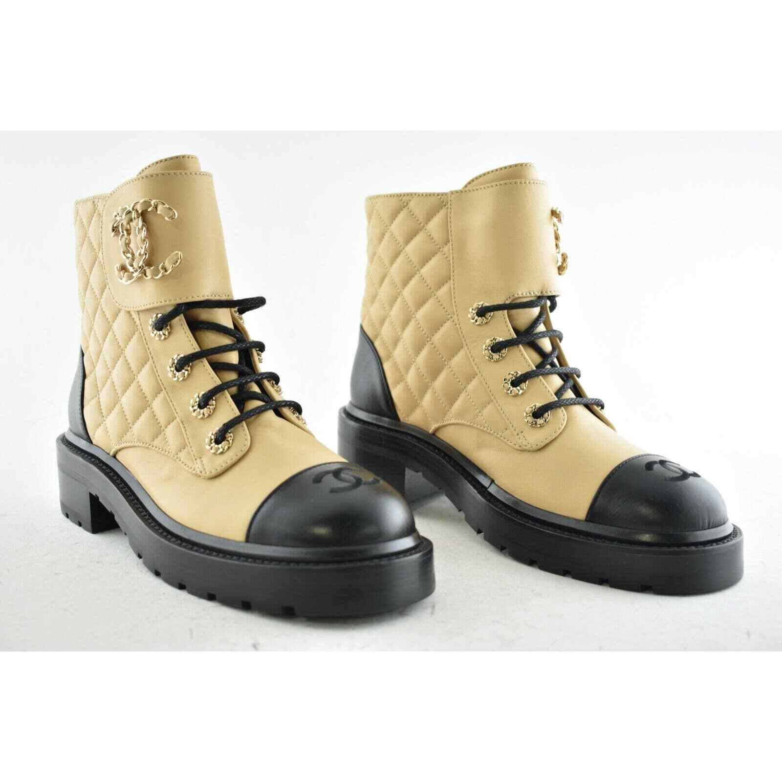 Chanel 20A Quilted Chain Combat Lace Up Tie Ankle Short Boot 40.5 Size US 10.5 / IT 40.5 - 4 Thumbnail