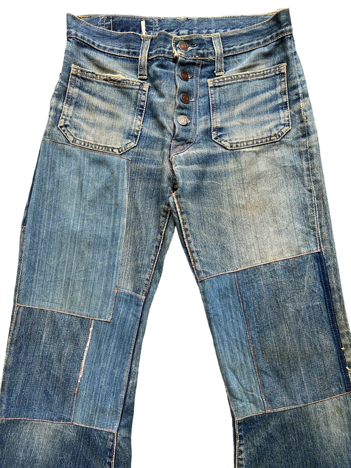 Edwin Vintage 80s Edwin Bushpant Patchwork Distressed Flare Jeans Size 30" / US 8 / IT 44 - 4 Thumbnail
