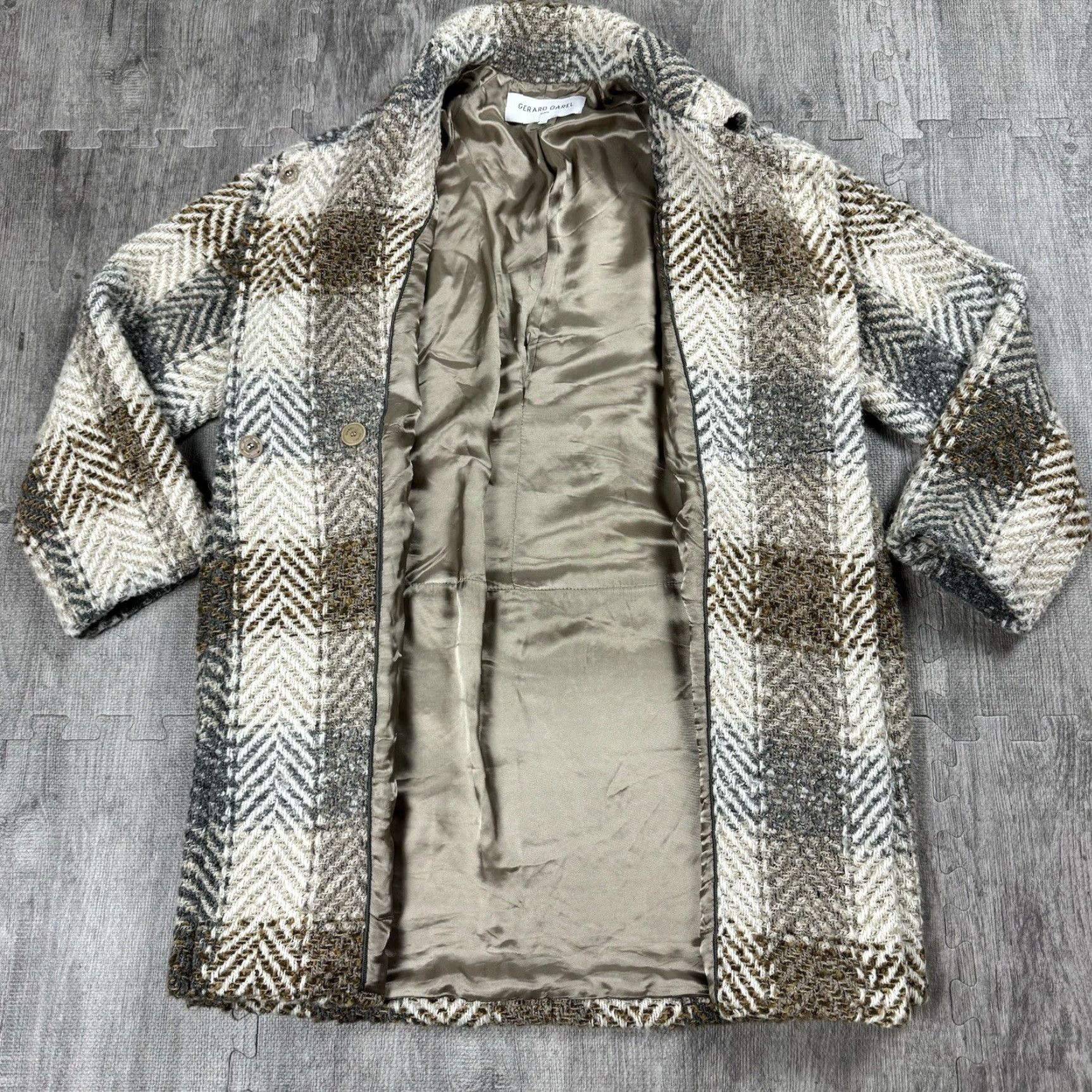 Gerard Darel VINTAGE Gerard Darel Women's Tweed Coat Jacket Plaid Chevron Beige Medium Fall Winter 6 Size M / US 6-8 / IT 42-44 - 5 Thumbnail