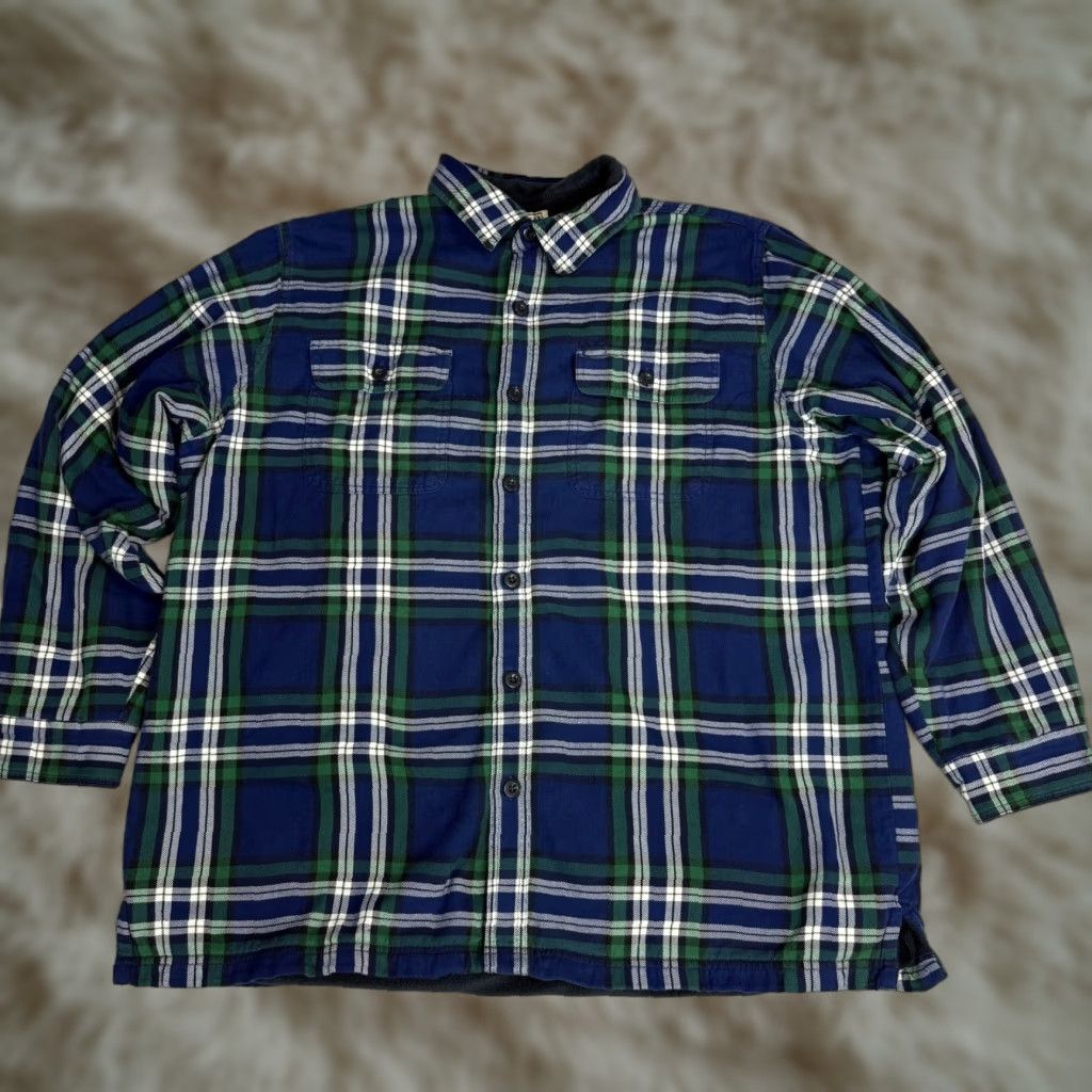 Vintage L.L. Bean Plaid Fleece Lined Flannel Shirt Long Sleeve XL Green Blue Mens Buttons Up Shirts Size US XL / EU 56 / 4 - 1 Thumbnail