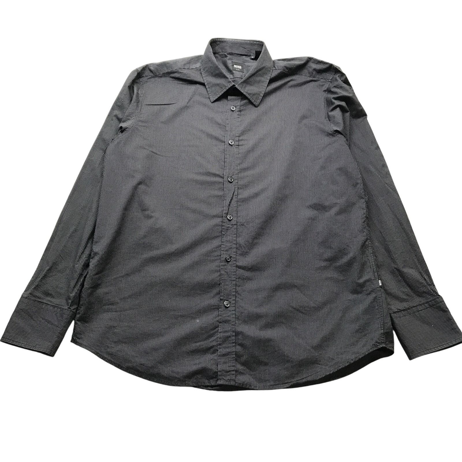 Hugo Boss Boss Hugo Boss Button Up Dress Shirt Men XL Pinstripe Black Size US XL / EU 56 / 4 - 1 Thumbnail